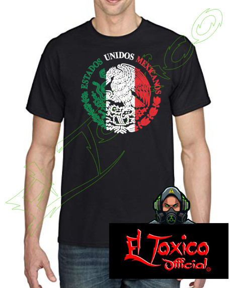Mexico Flag Eagle Escudo T-Shirt Design HTV Print 100% Cotton Black/Gray Shirt