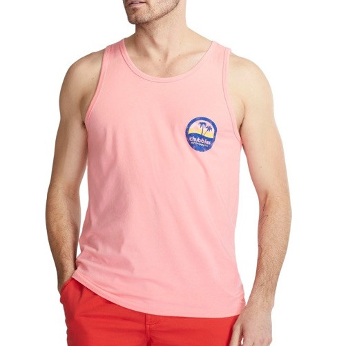 Chubbie’s Men’s Graphic Tank Top, Sky’s Out, Thighs Out, Color: Coral, Size M