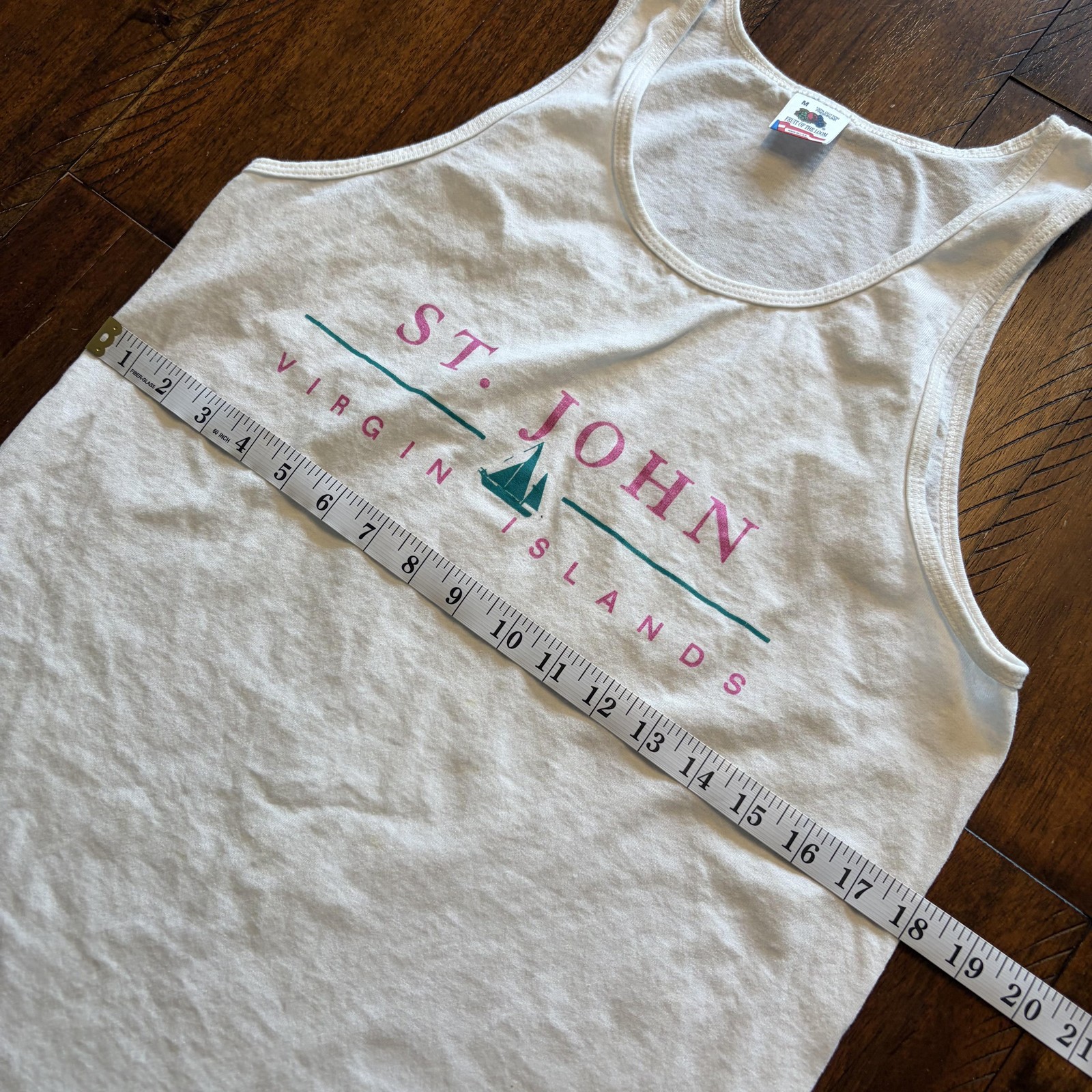 St John Virgin Islands Shirt Mens Medium White Tank Top Fruit Of The Loom Tee