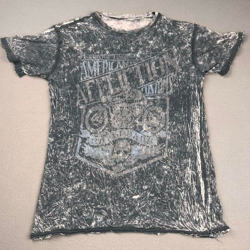 Y2K Gray Skeleton Biker Tee AOP Tie-Dye Grunge Goth Skater Shirt Size S/M