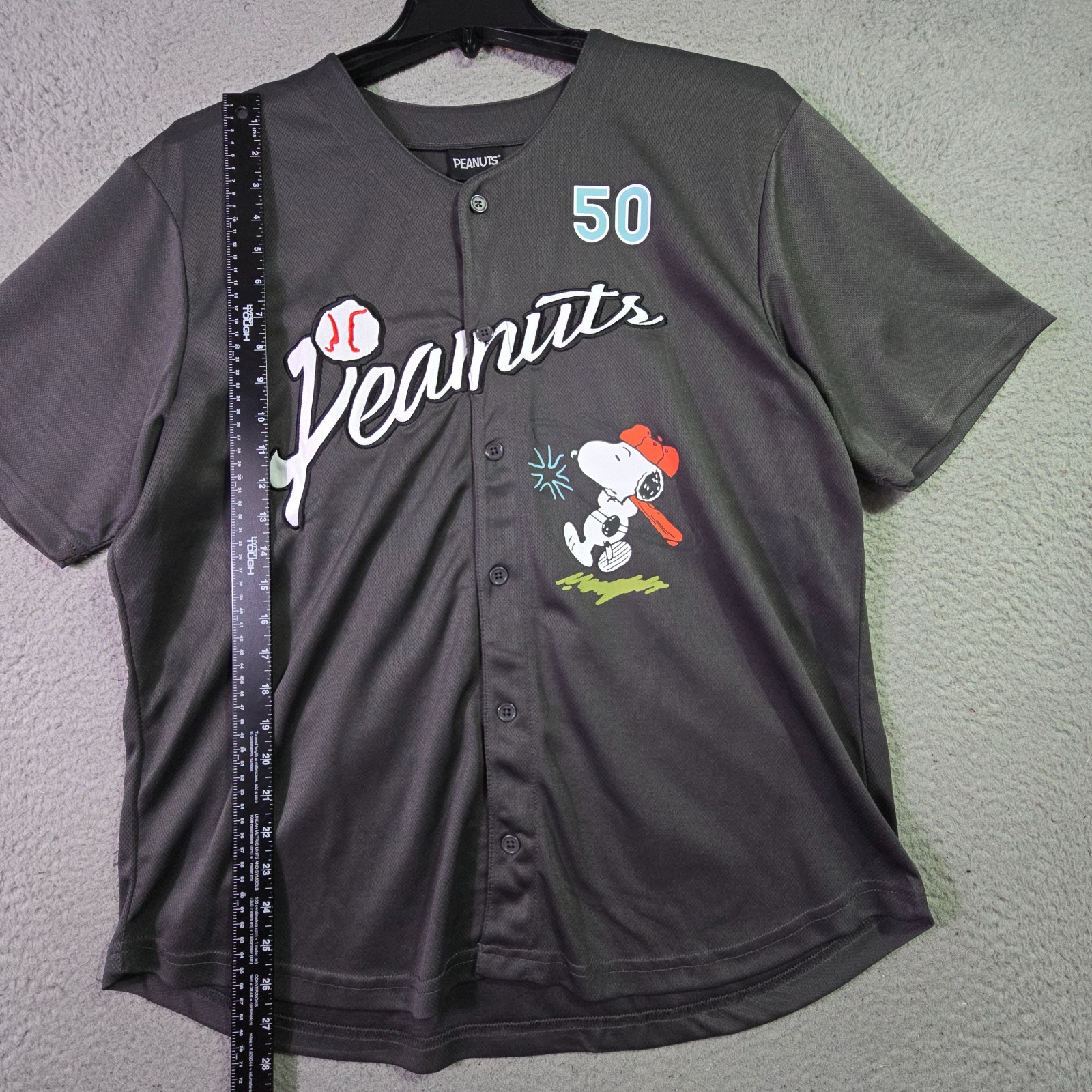 Peanuts® Snoopy Baseball Jersey shirt Mens Large Black Charlie Brown Button NWT