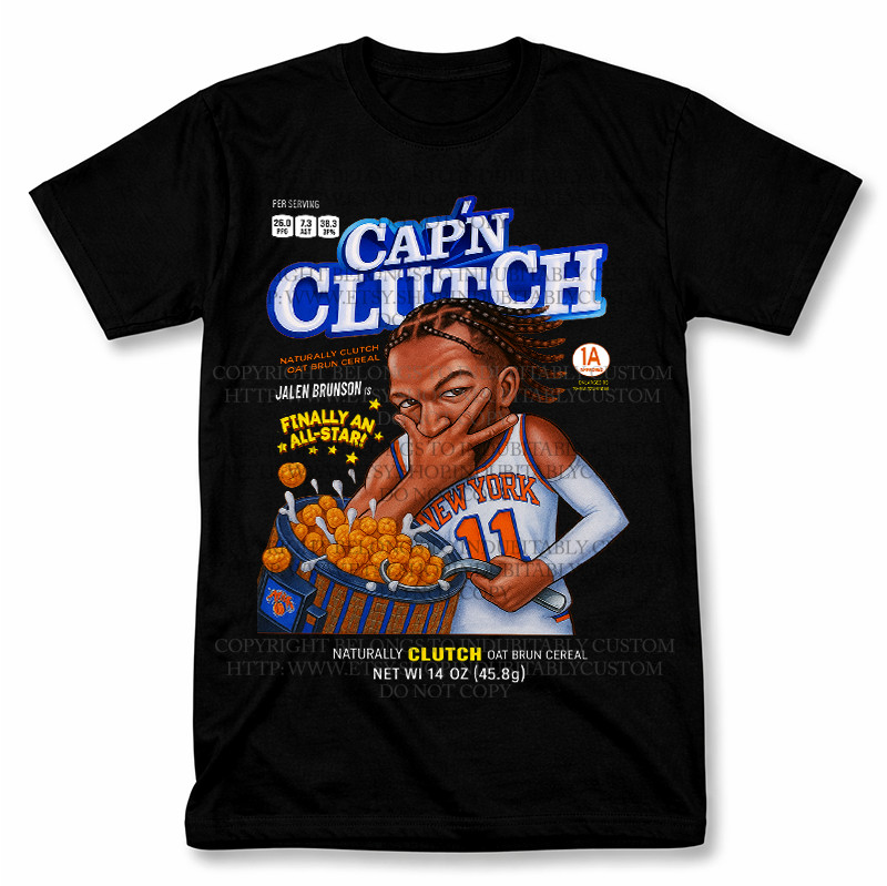 Jalen Brunson Captain Clutch Cereal Box Graphic Tee