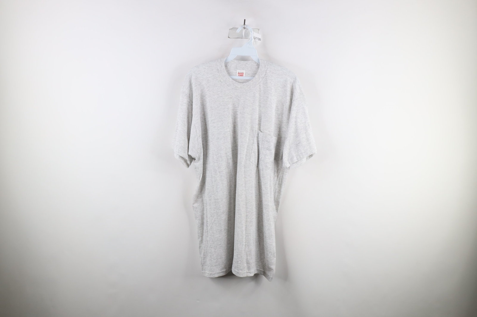 Vintage 90s Streetwear Mens XL Blank Short Sleeve Pocket T-Shirt Heather Gray