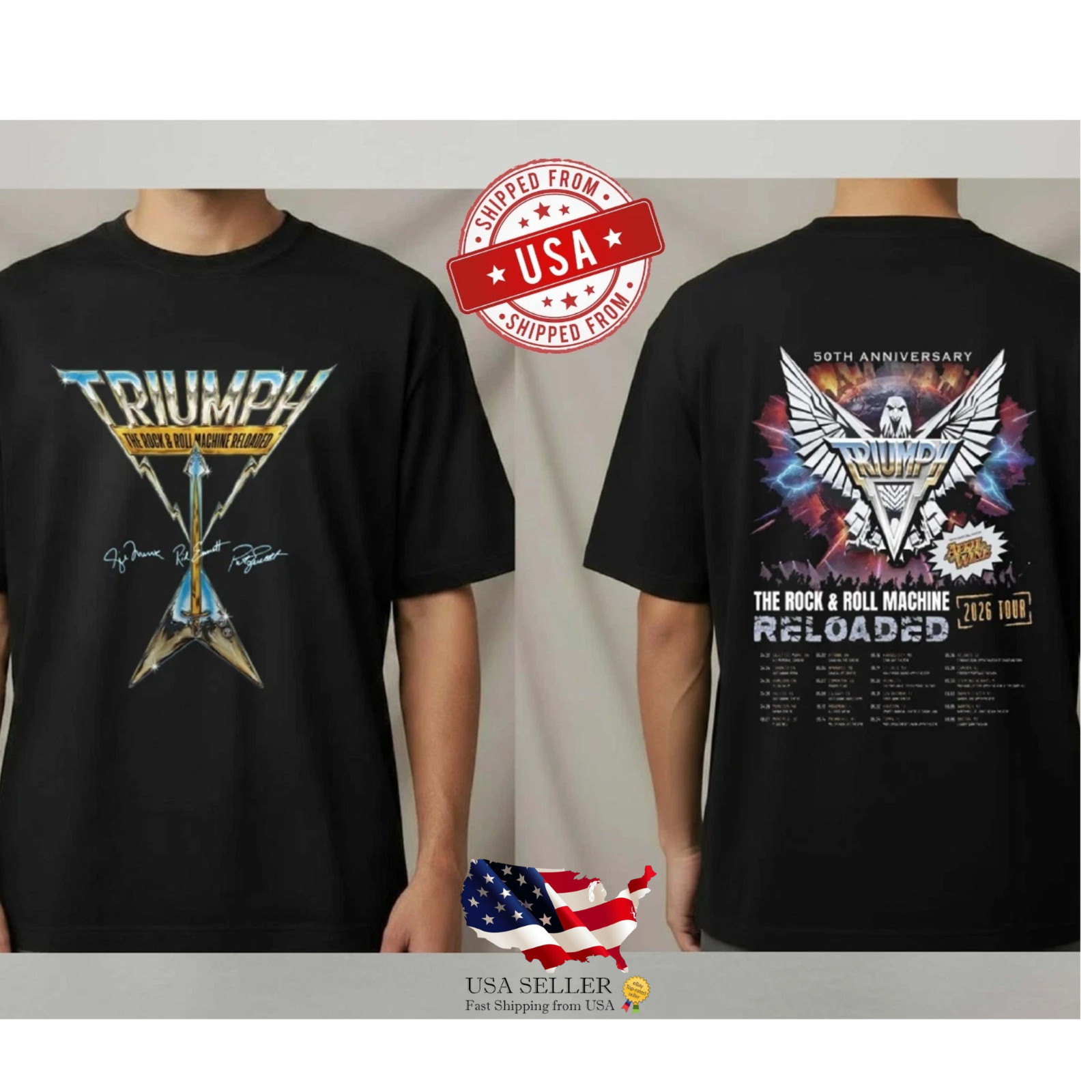 Triumph 50th Anniversary Tour 2026 Shirt Rock Band Mens Black Graphic Tee