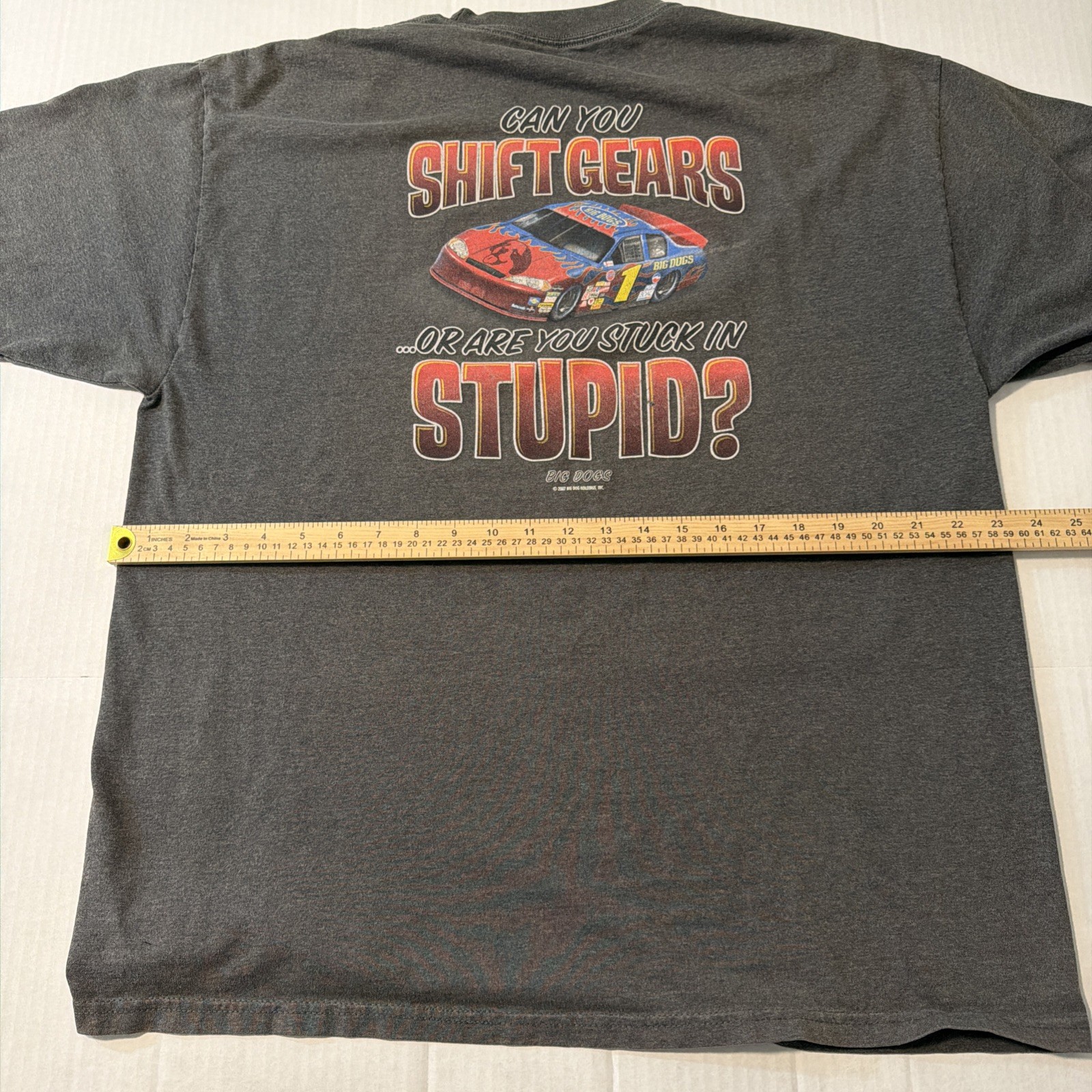 Big Dogs Shirt “Can You Shift Gears Or Are You Stuck In Stupid” Gray T Shirt XL