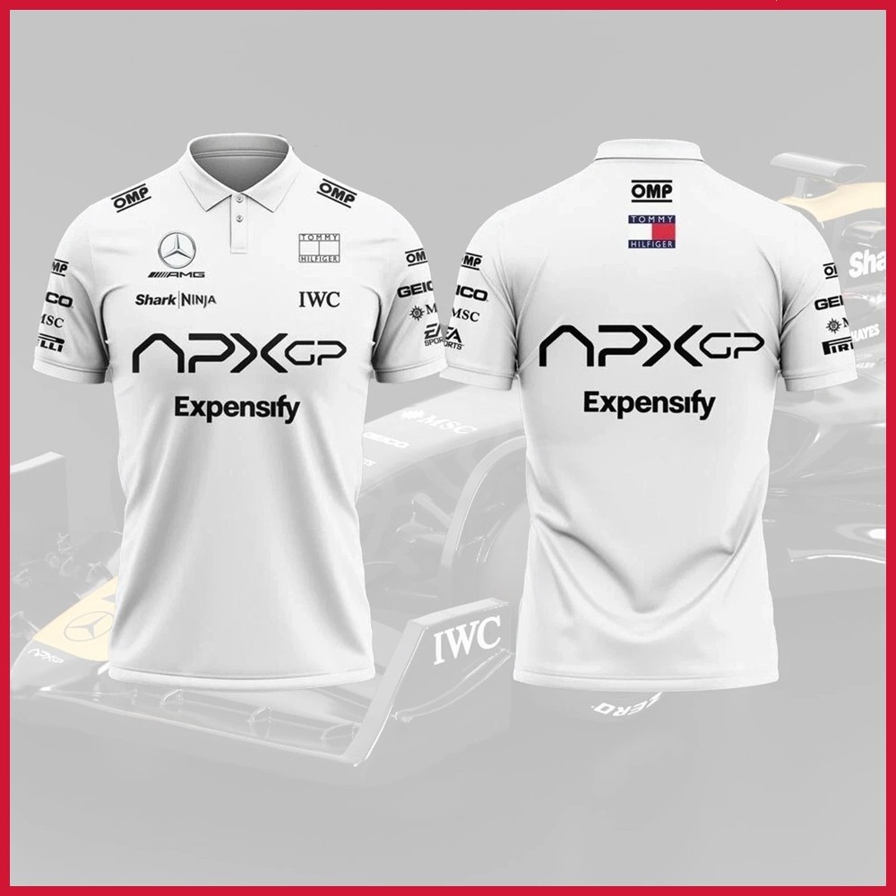 HOT NEW – Brad Pitt F1 Movie 2025 – APXGP Black White Polo Racing Fan Look