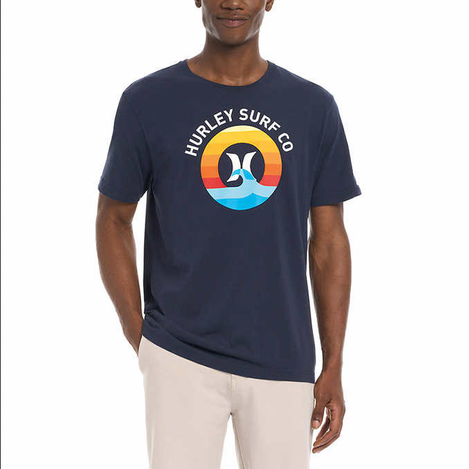 Hurley Mens Graphic Print Logo Short Sleeve T-Shirt – Blue, 2XL