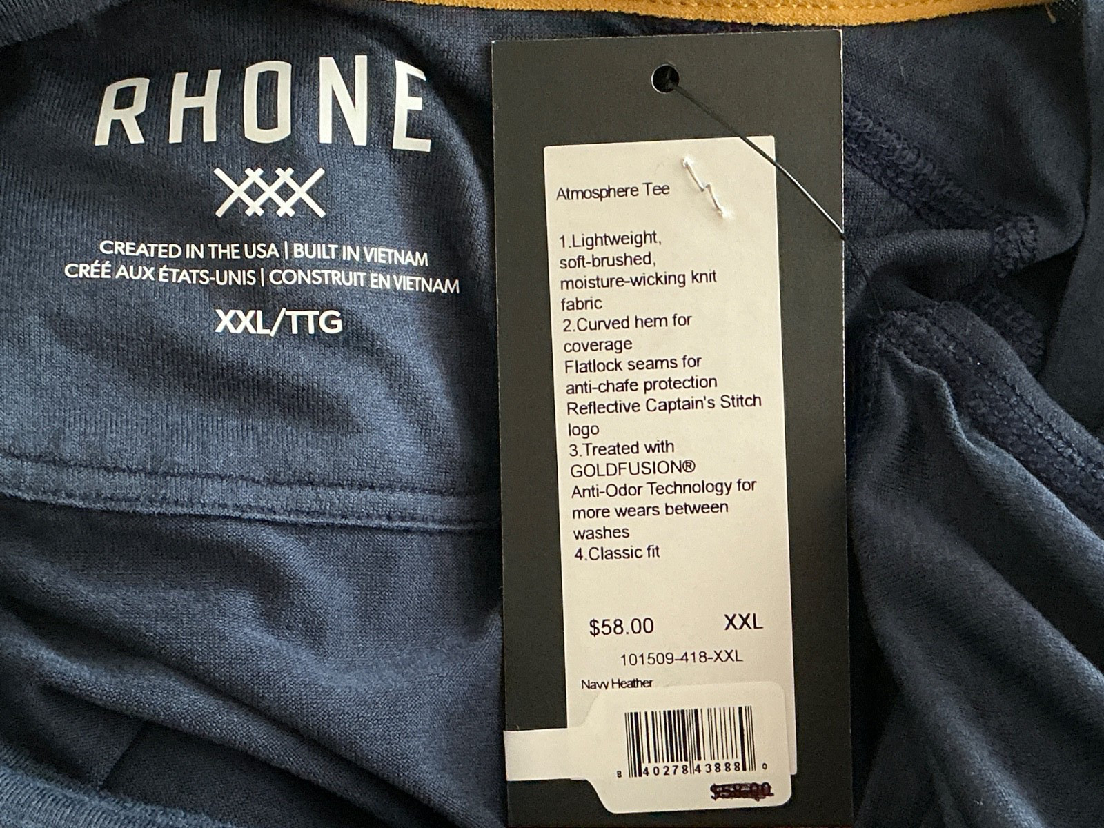 Men’s Rhone Atmosphere Short Sleeve Tee Navy Blue Size XXL NWT