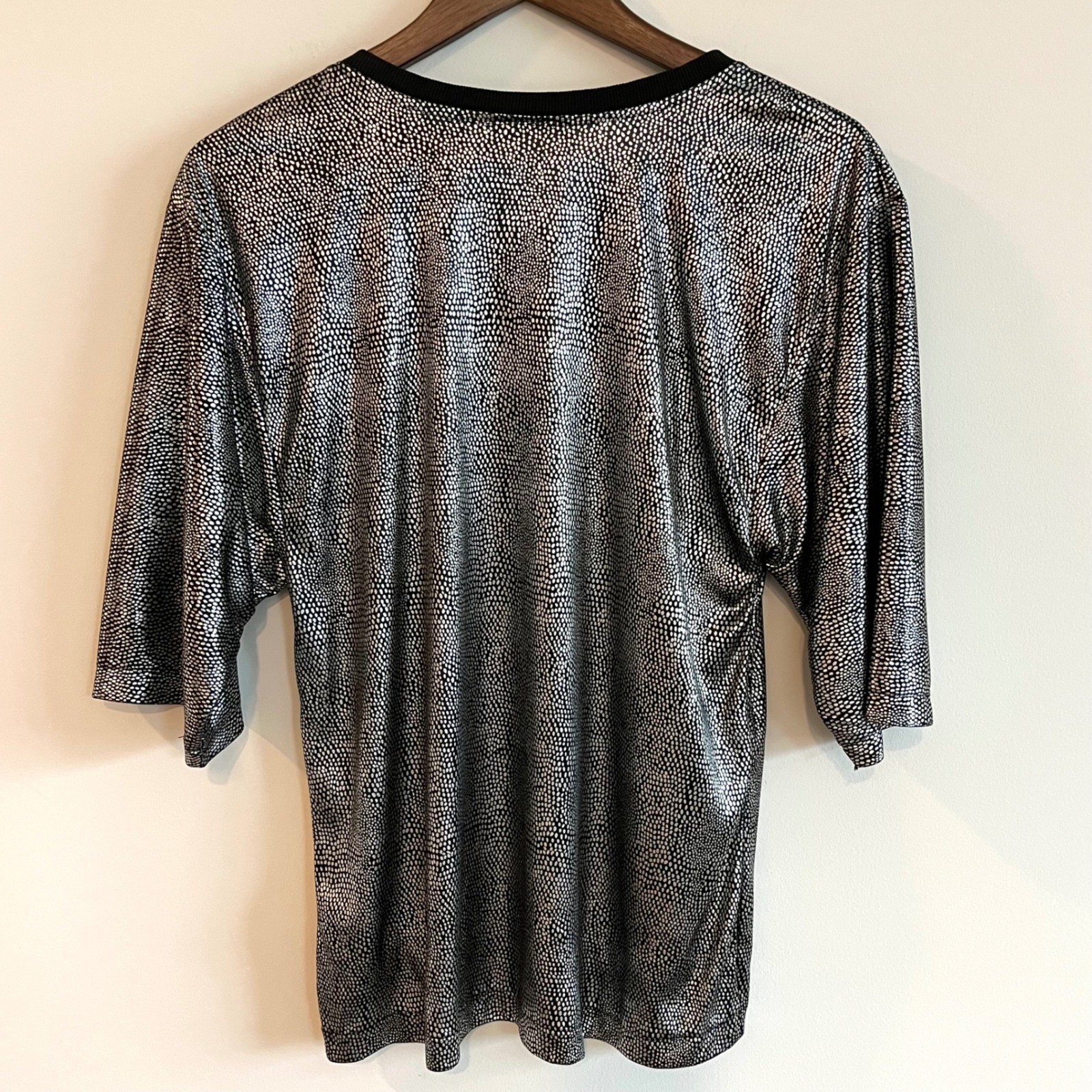 Pierre Cardin Vintage Metallic Silver Black Patterned Pocket Top Mens M USA