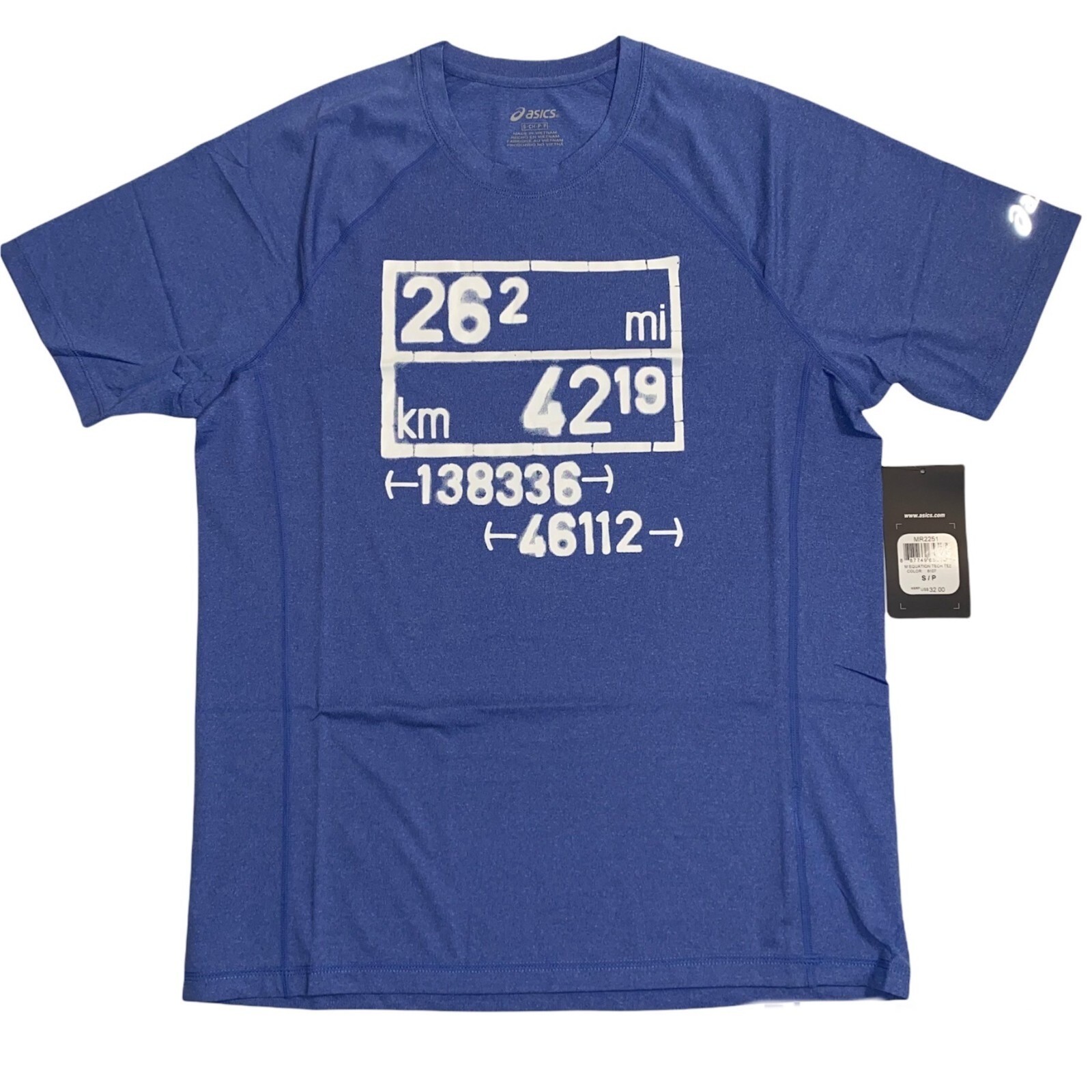 Asics Mens Small Short Sleeve Blue Equation Tech Tee Shirt MR2251-8107 NWT