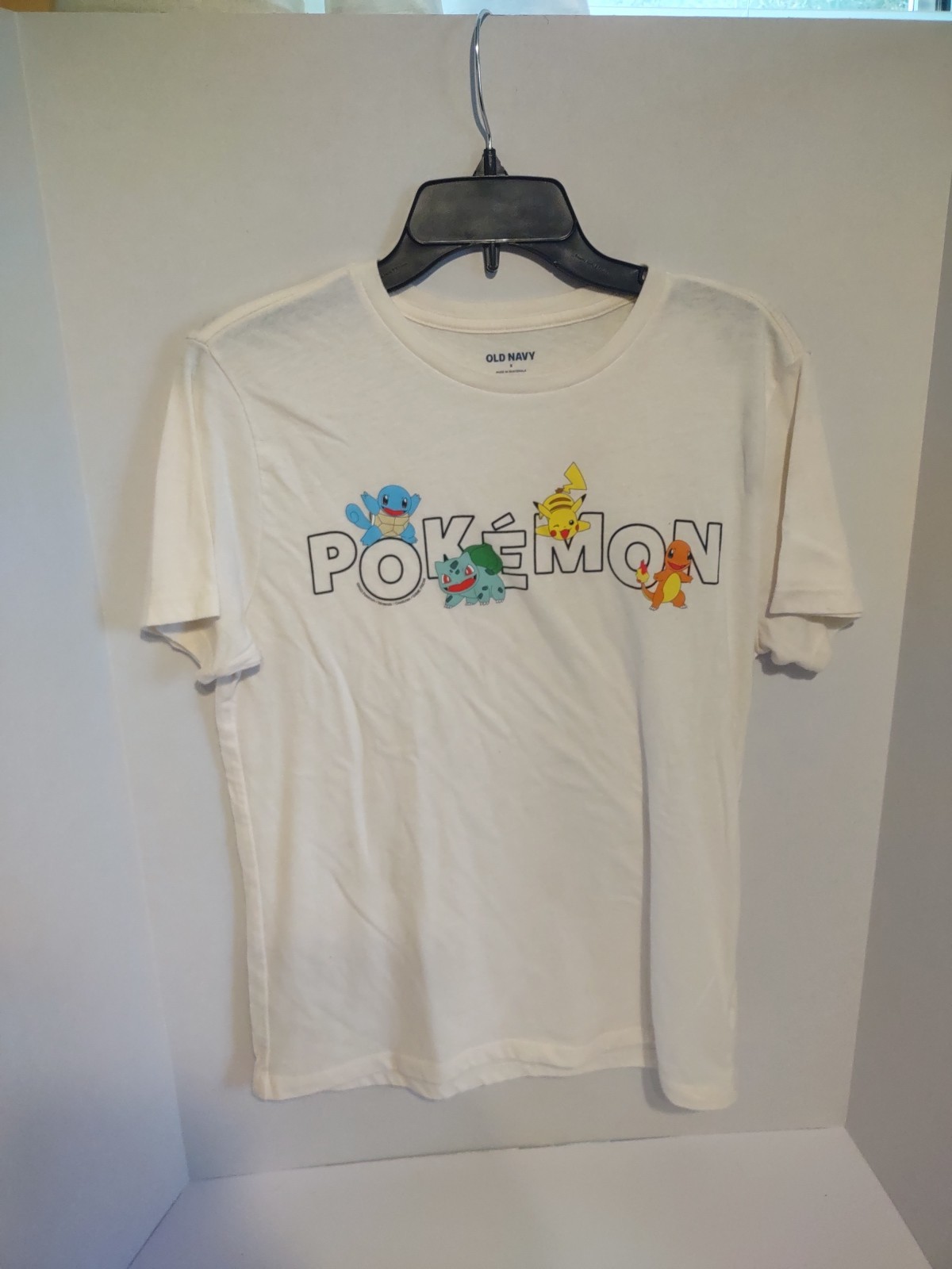POKEMON Off White OLD NAVY T-Shirt Size S Pikachu & Gen 1 Starters Retro Anime