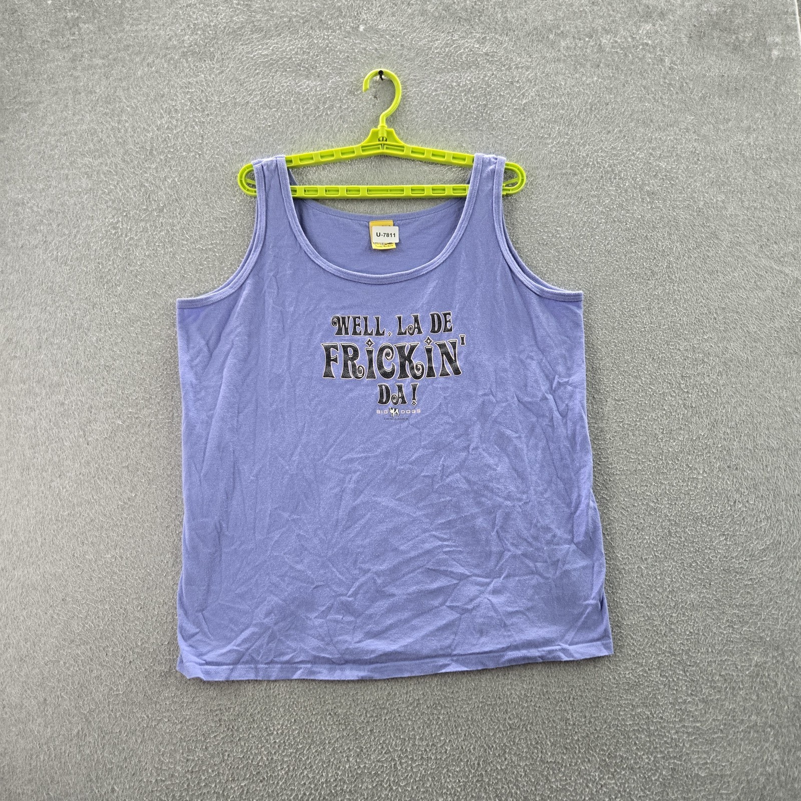 VINTAGE Big Dogs Men Tank Top XL Blue Text Graphic Sleeveless Logo