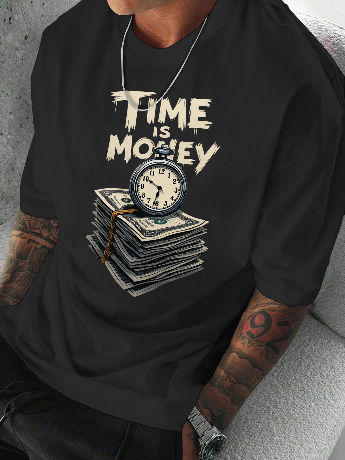 Men’s Outdoor Casual Money Is Time Graphic Letter Print T-Shirt