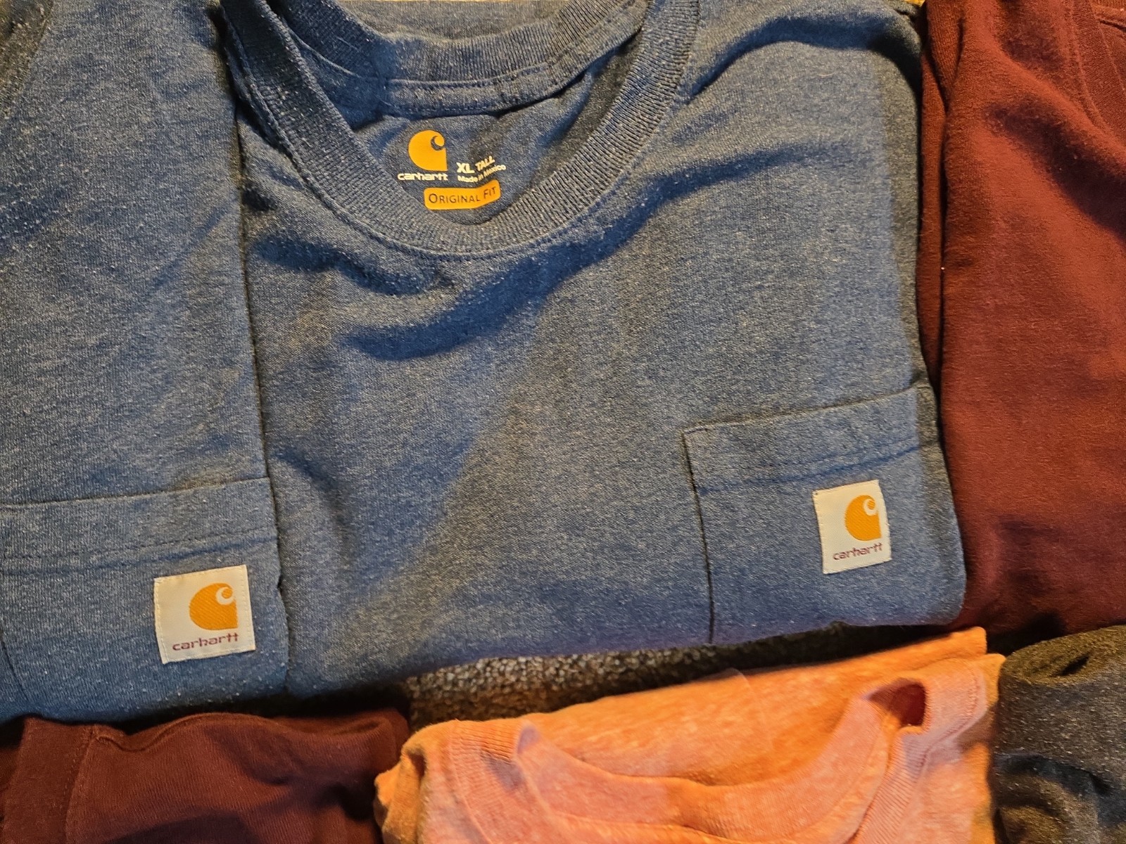 Carhartt T-Shirt Lot Of 7 Original Fit & loose Fit Size XL TALL W/Pockets