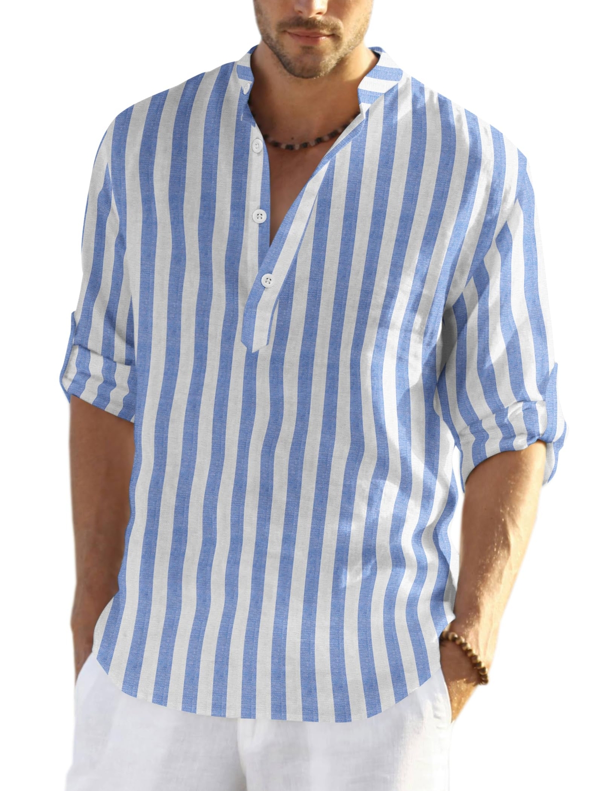 COOFANDY Men’s Cotton Linen Henley T-Shirts Long Sleeve Hippie Casual Beach
