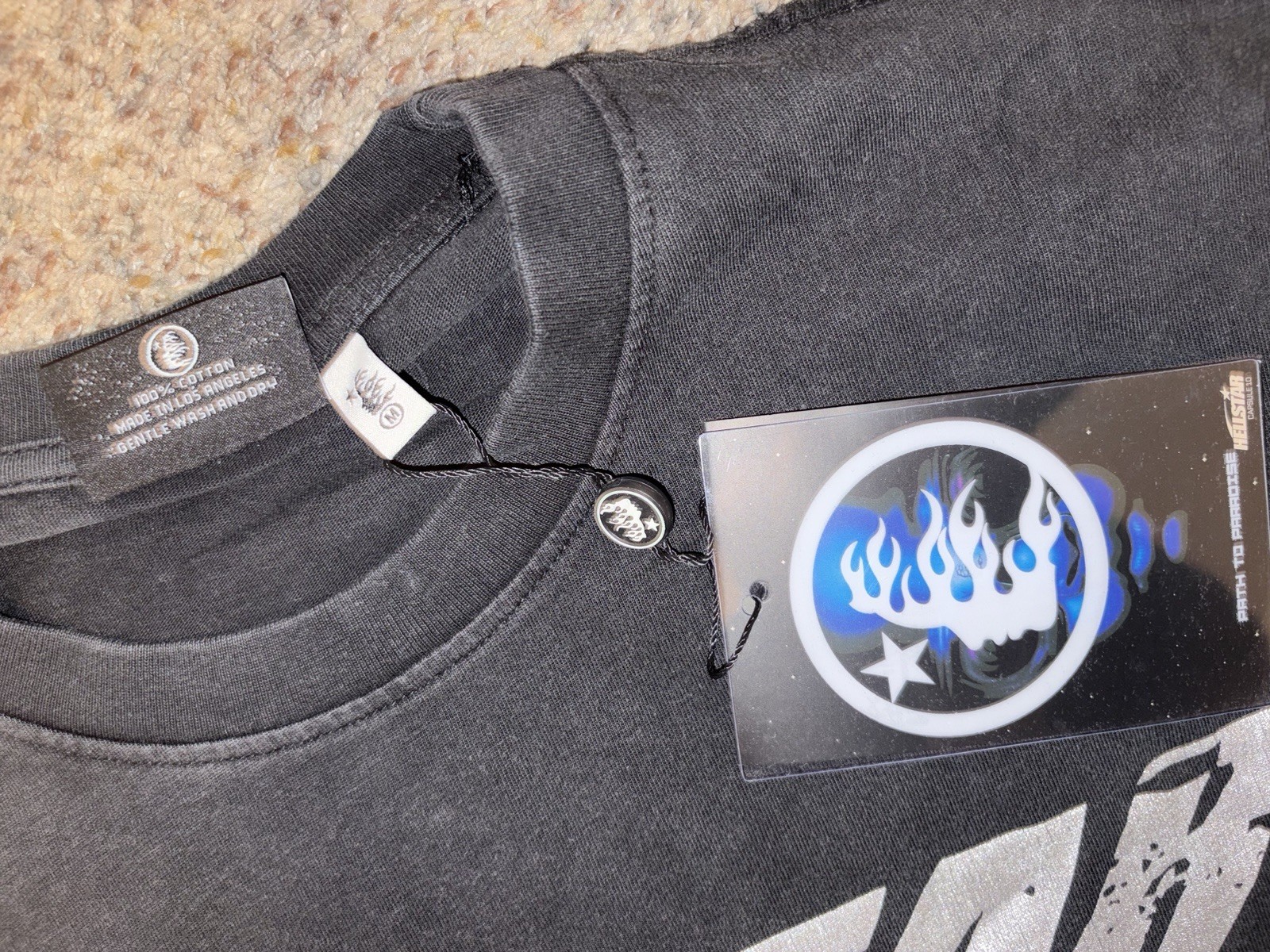 Hellstar Black Graphic Logo T-Shirt Cotton Jersey Crew Neck Short Sleeve Size M