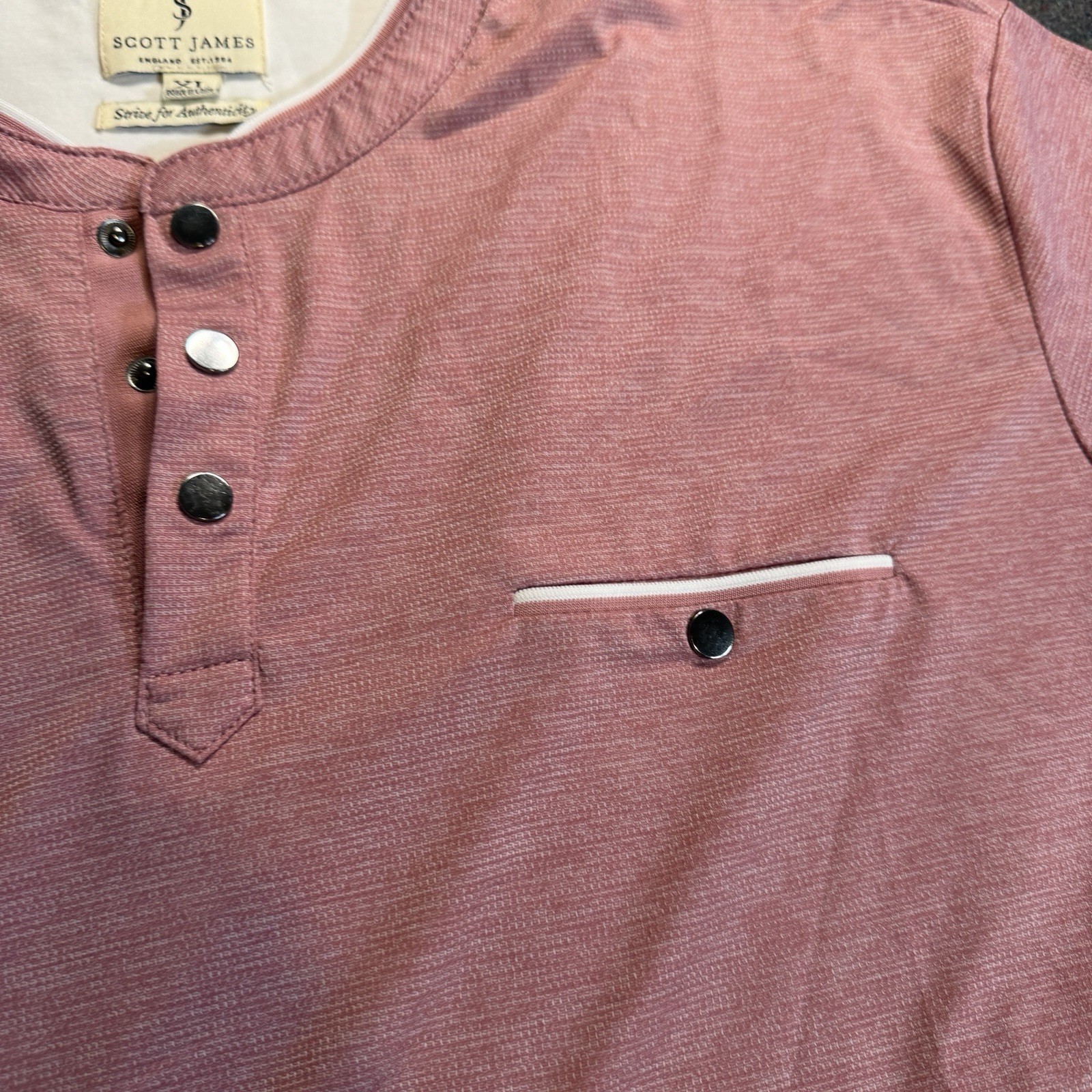 Scott James Men’s XL Pink Solid Henley Short Sleeve Chest Pocket T-Shirt