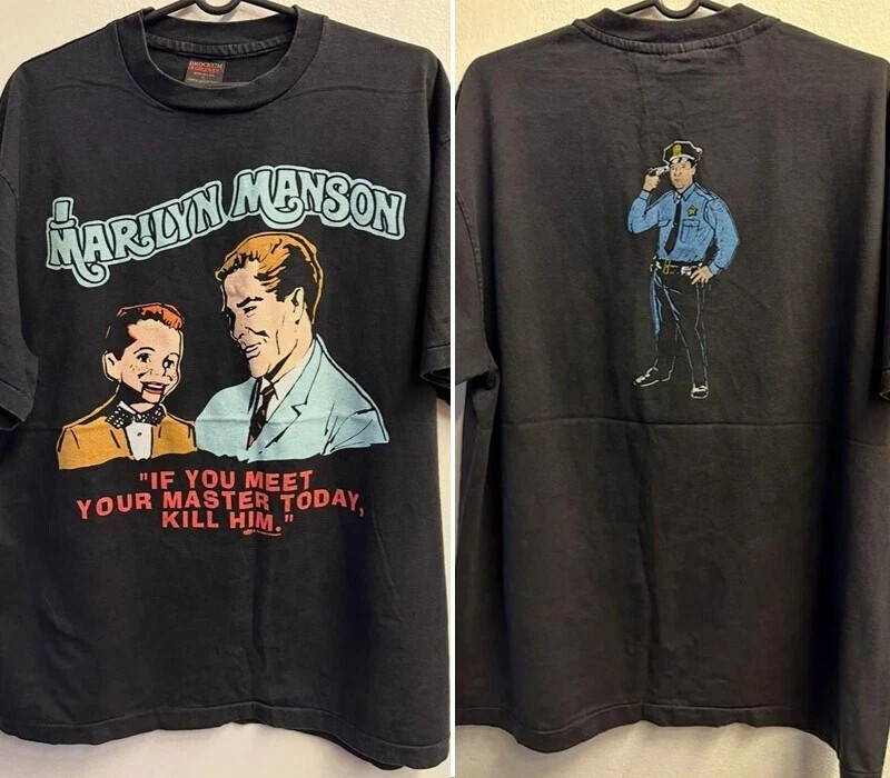 Remake Marilyn Manson band 90s 2 side Rare design Black T shirt NH17158