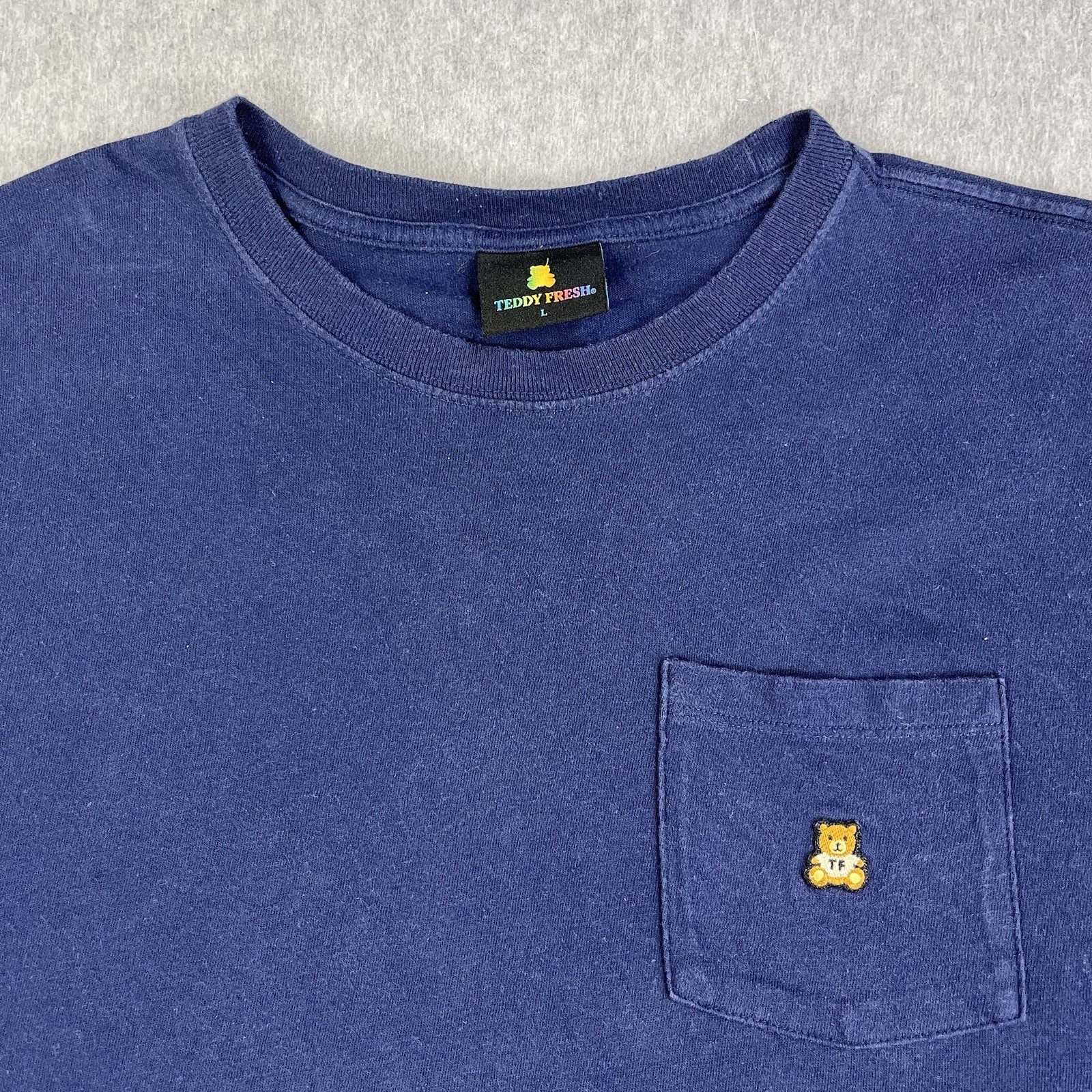 Teddy Fresh Classic Pocket Tee Embroidered Bear Blue Mens Large Cotton