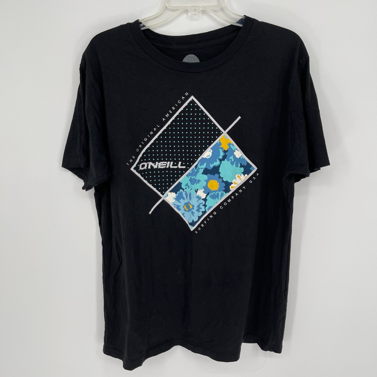 O’Neill Men’s Black Floral Geometric Diamond Grid Surf Graphic T-Shirt Size L