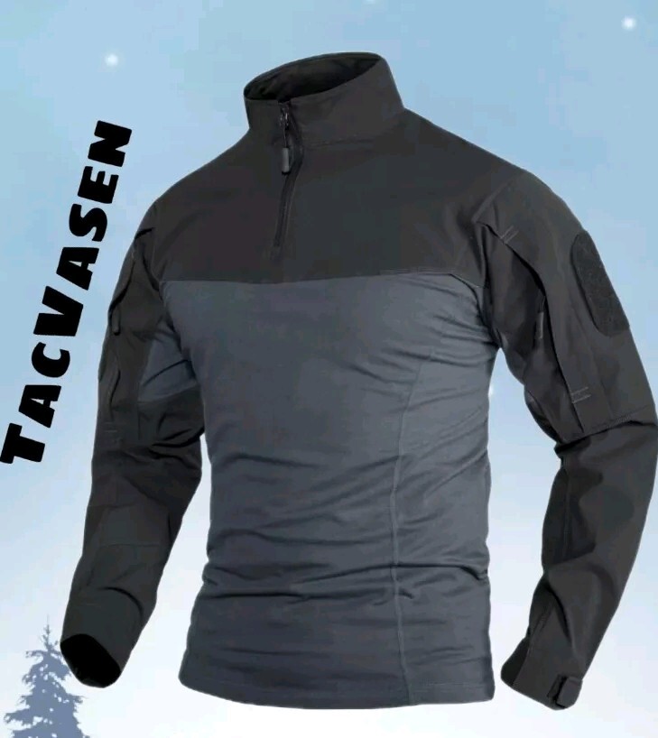 TacVasen Mens Tactical 2XL Shirt Black-Gray Cotton Body Nylon Sleeve Outdoors