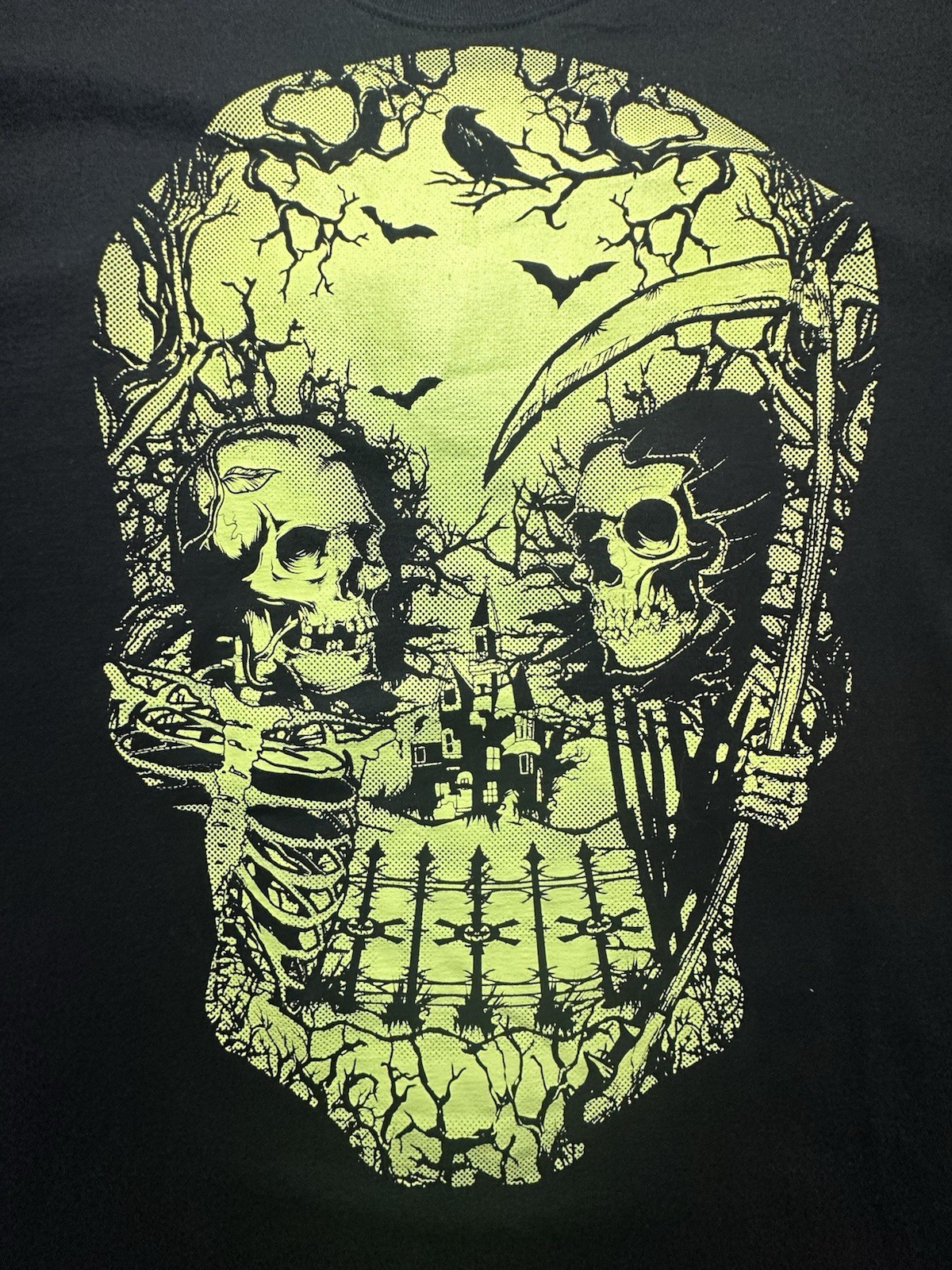 Grim Reaper Skull Skeleton Haunted T-Shirt Black Adult 2XL FOTL Heavy Cotton HD