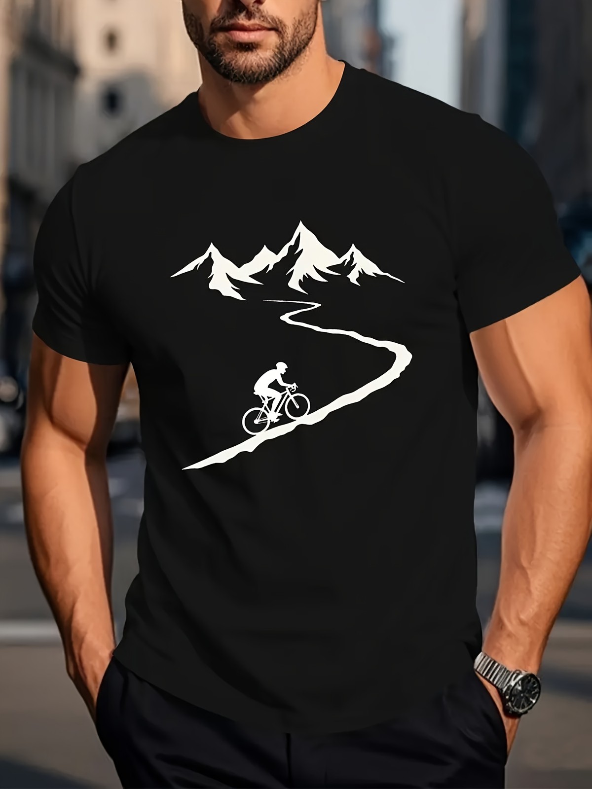 Men’S Casual Fashion Short-Sleeve Shirt with a Round Neck Patterned T-Shirt
