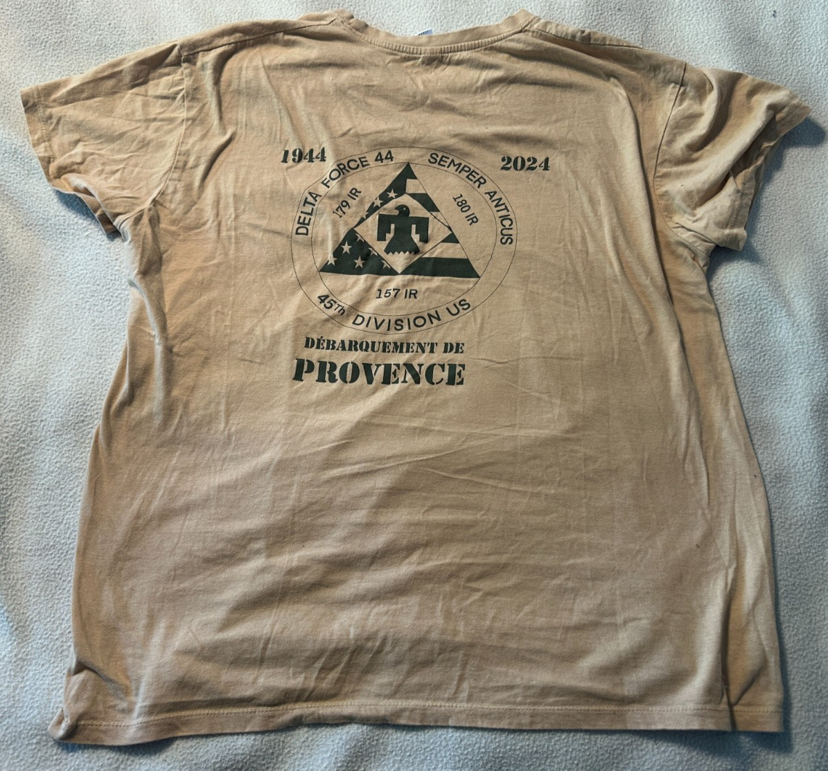 DELTA FORCE 80 EME BROWN 2XL XXL SHIRT SOL’S REGENT TAN 45TH DIVISION PROVENCE