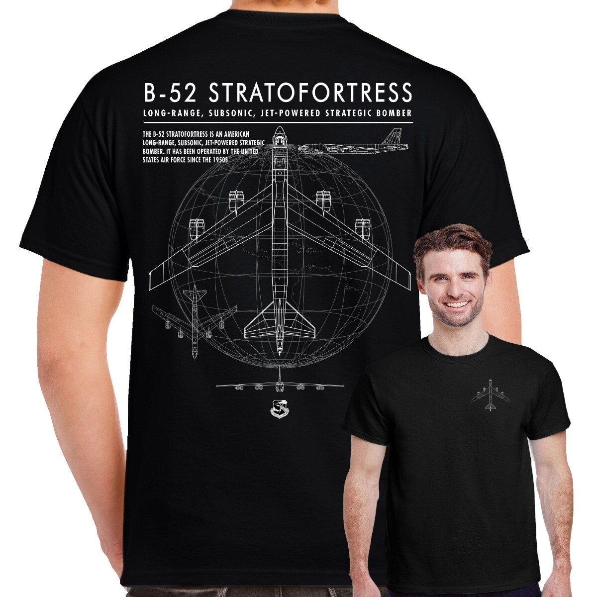 B-52 Stratofortress Strategic Bomber Schematic Double Sided Shirt