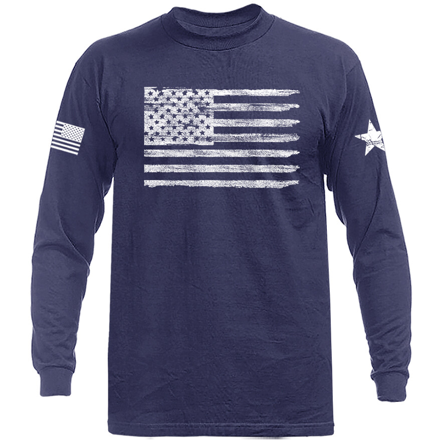Distressed US Flag American Pride USA Patriot Patriotic Long Sleeve