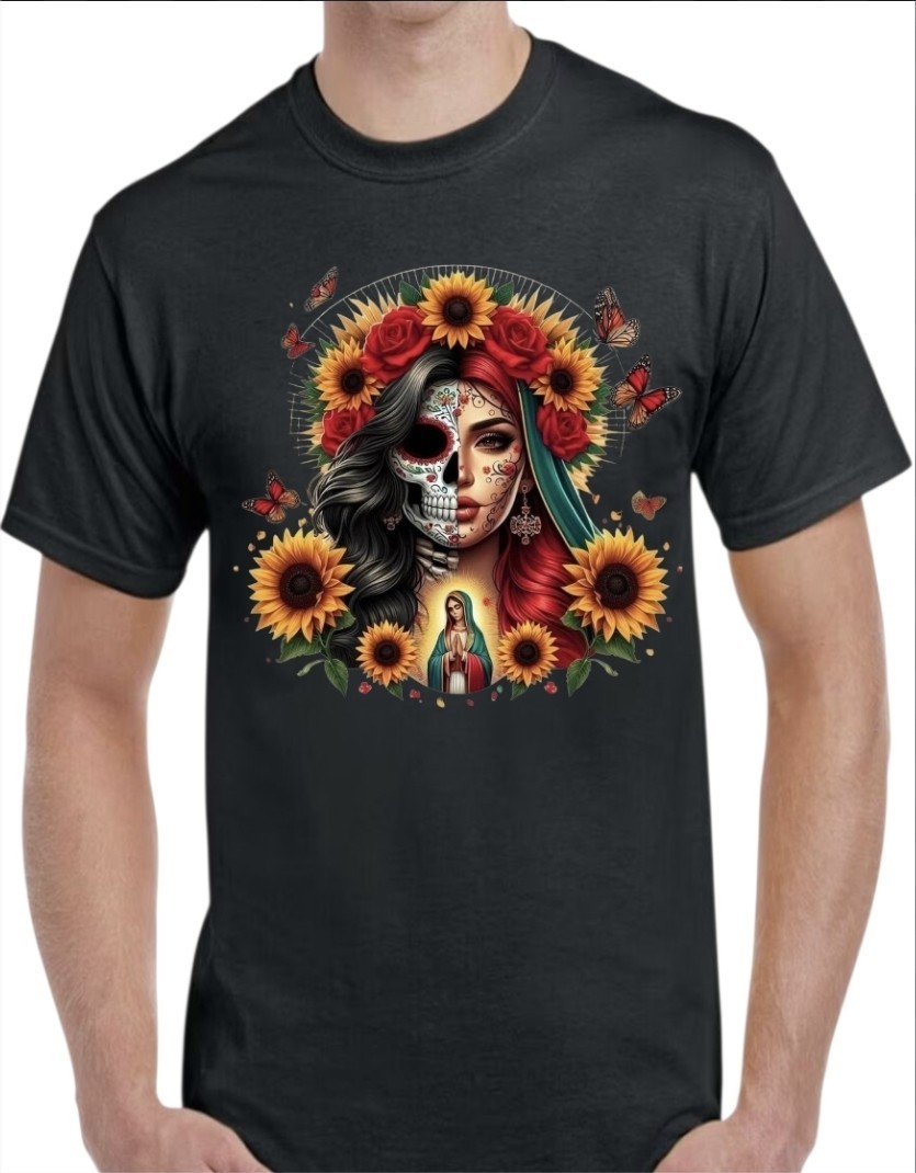 Sugar Skull Catrina Black Men’s T-Shirt Small To 3X-Large Style 4