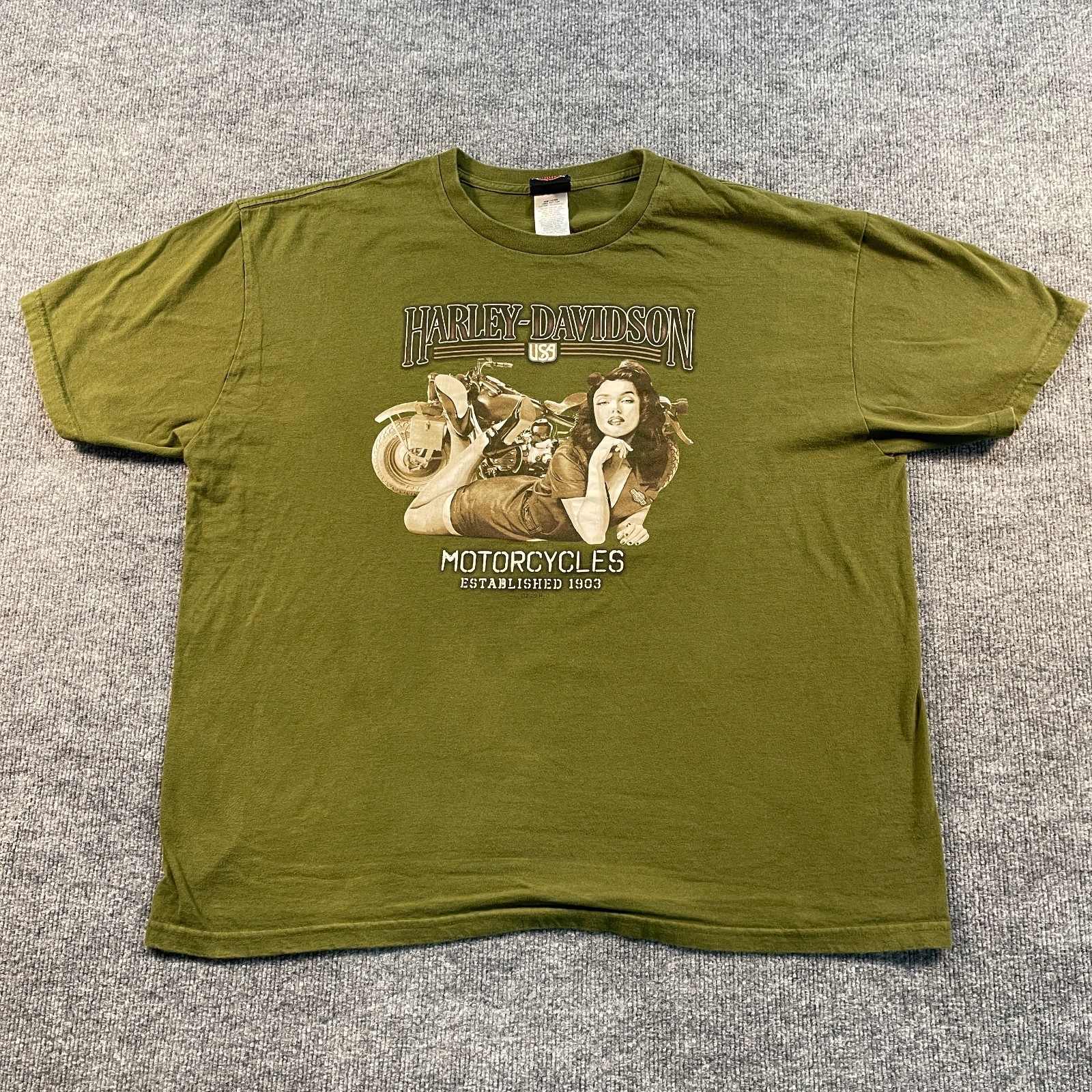 Harley-Davidson Motorcyle Shirt 2XL 26×29 Green Quantico Virginia