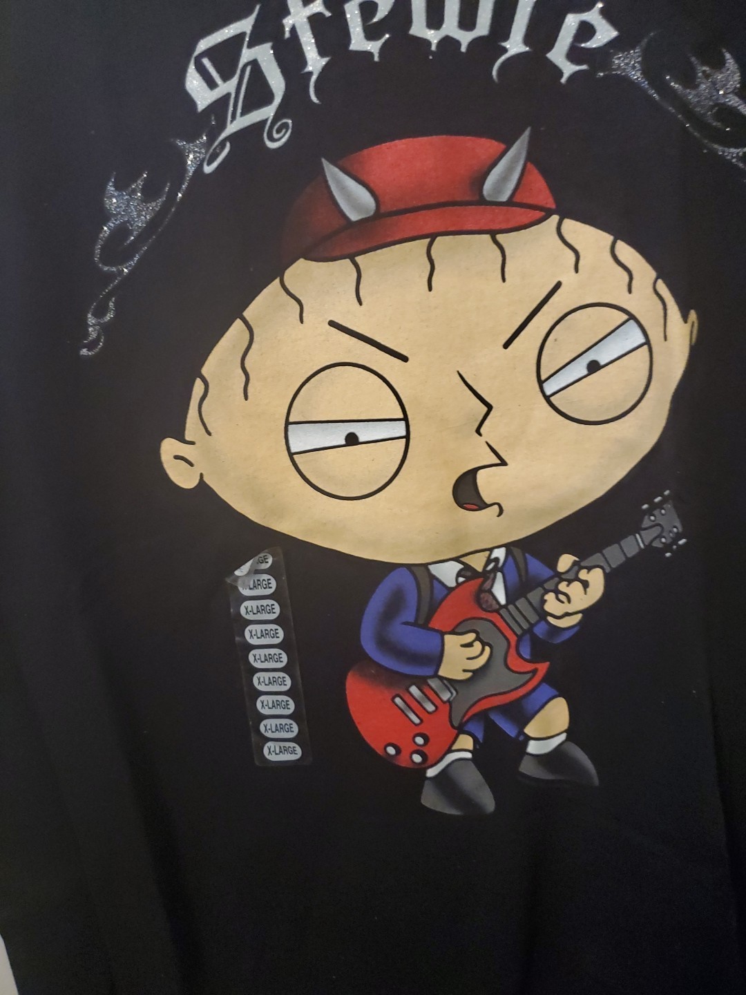 Devil Horned Rockn Stewie By Delta Pro Weight Men’s Black T-Shirt Size XL