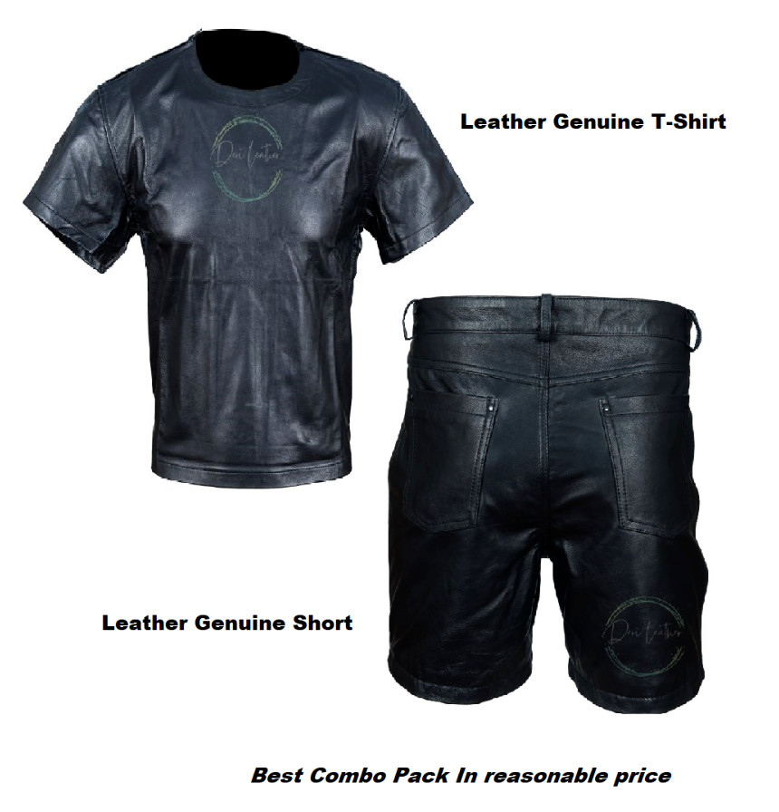 Men’s Leather Side Zipped T-Shirt & Premium Leather Short Zipper Casual 5 Pocket