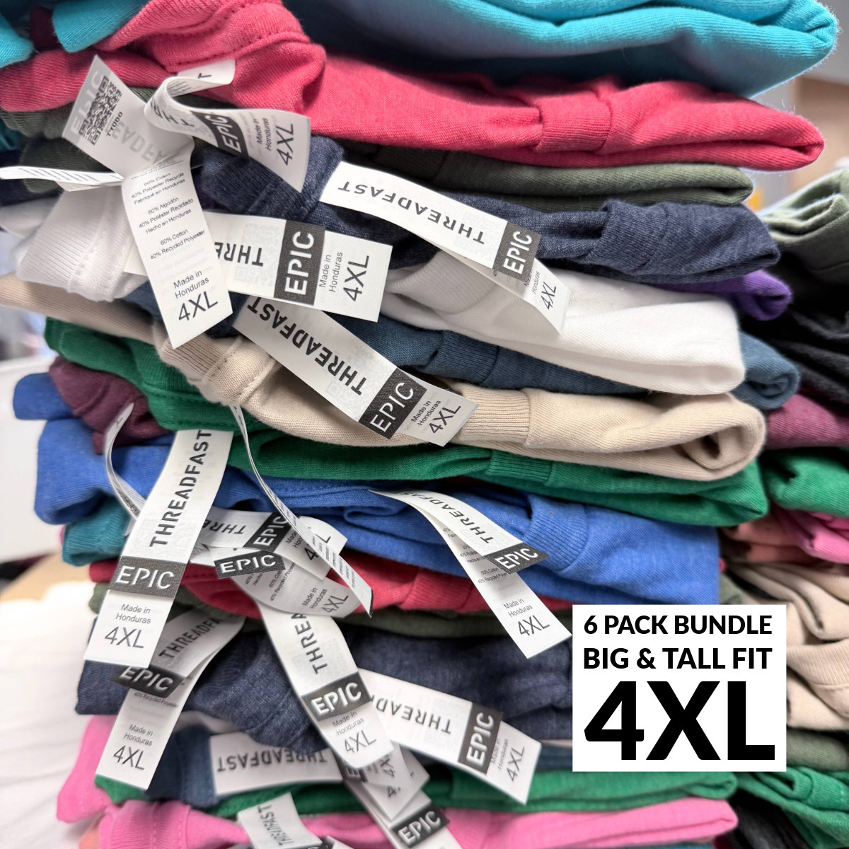 6 Pack 4XL Threadfast T Shirts Blank Tees Bulk Lot Plus Size Soft Cotton Poly