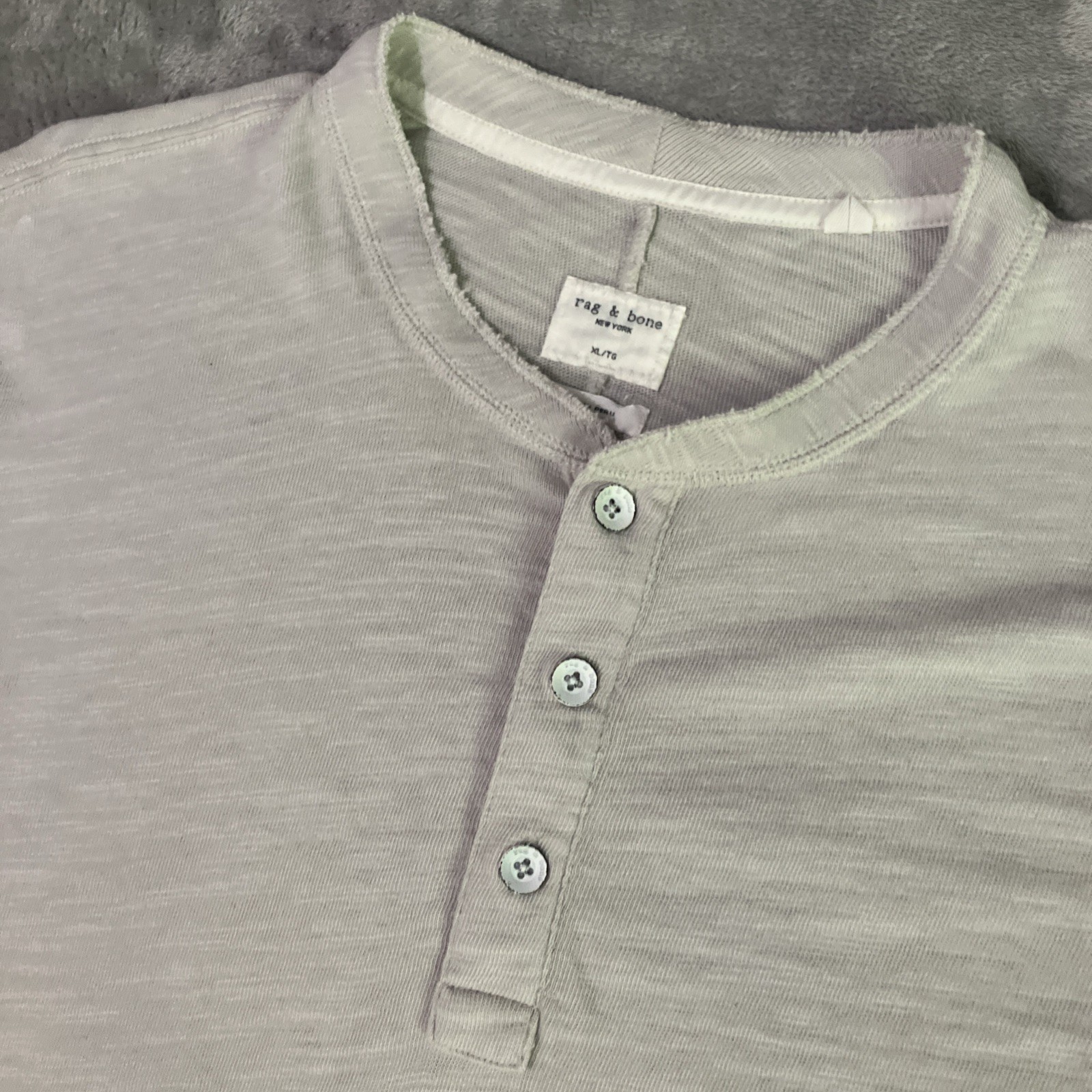 RAG & BONE Henley Shirt Mens Sz XL Tan Made in Peru Heather Beige Button Casual