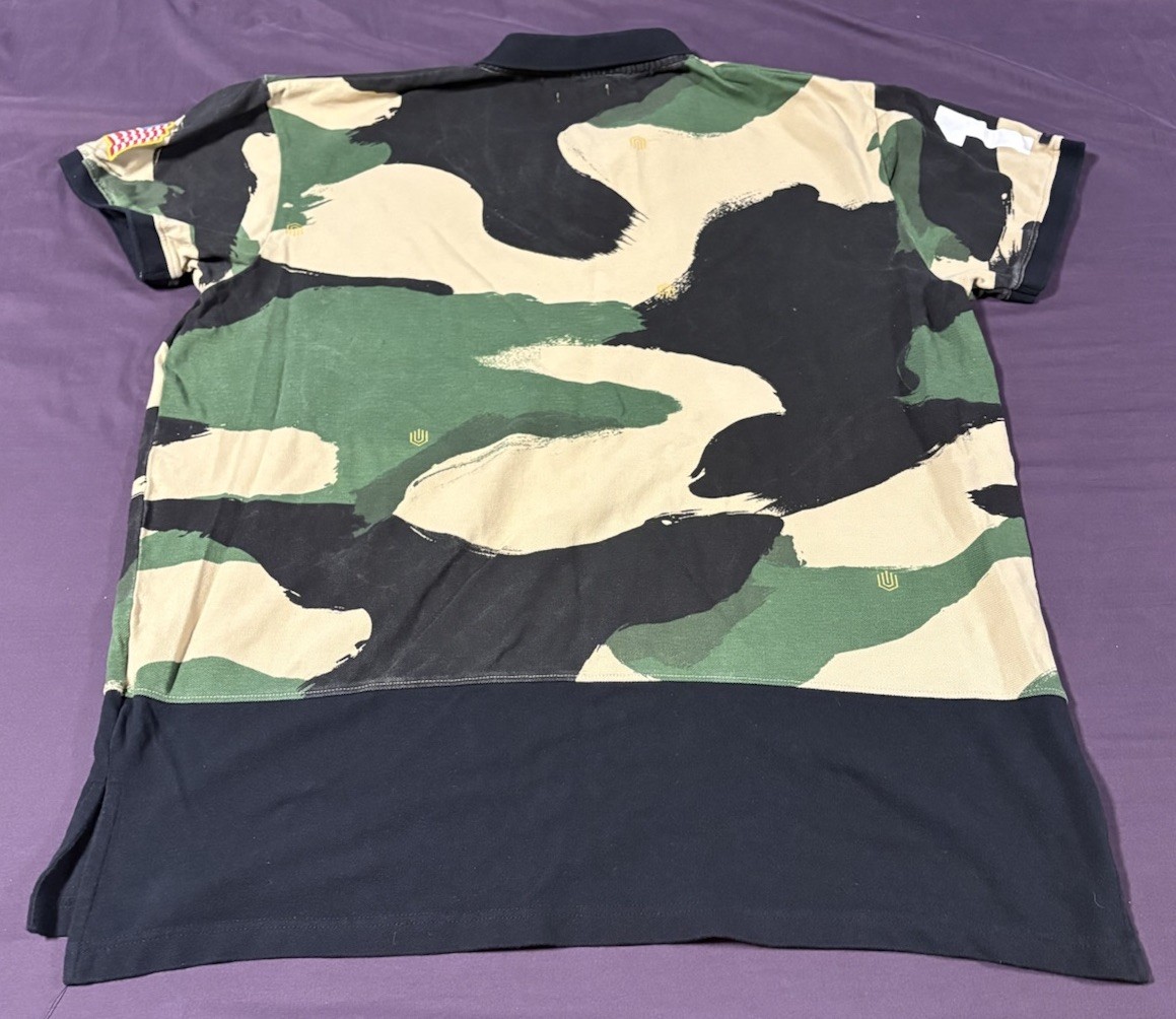 Vintage Polo Shirt T Shirt Large Akoo Camouflage Print Multicoloured Tee 4xl