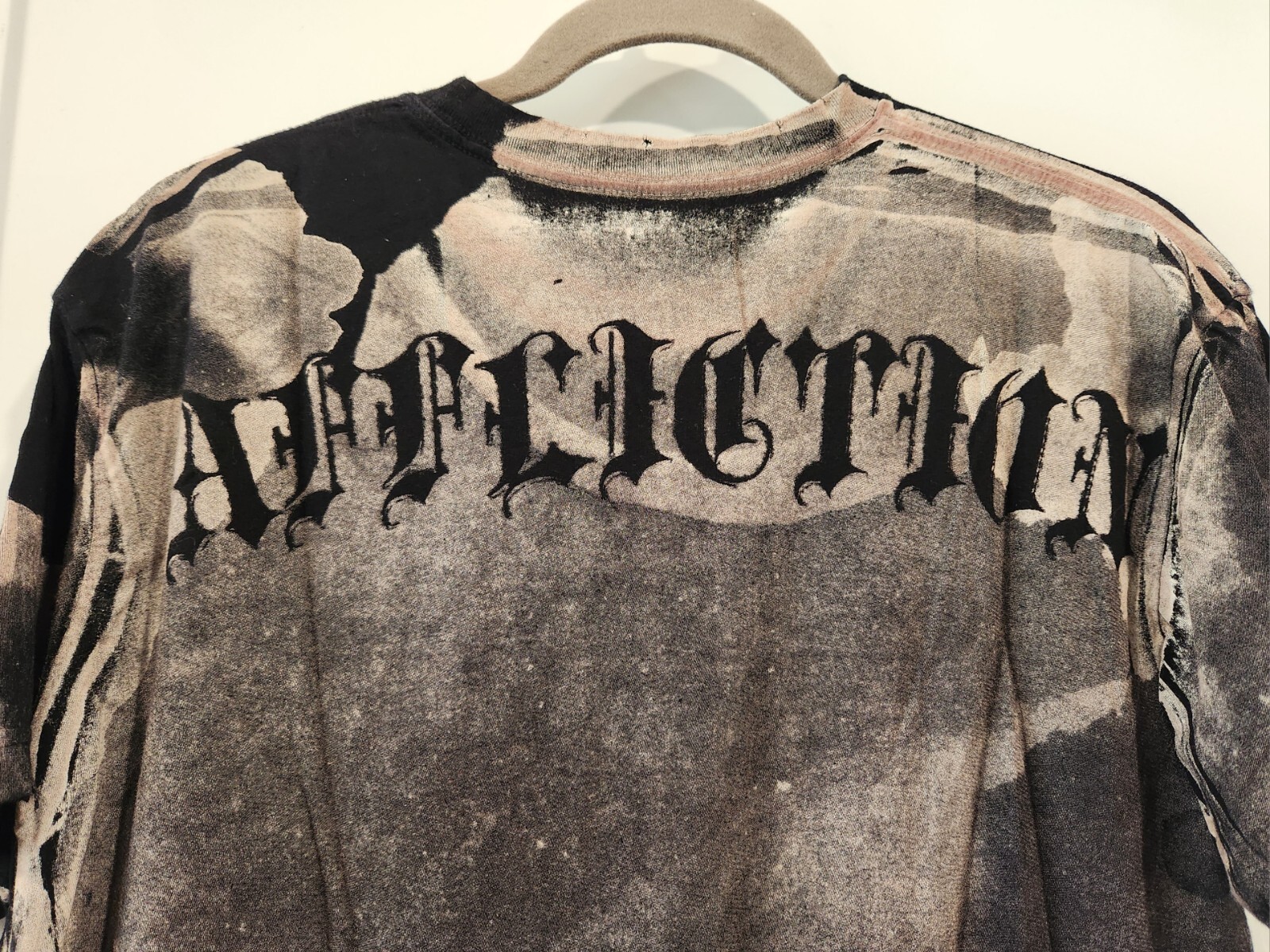Rare Vtg Affliction Puppet Master God Vs Devil Demon Shirt L Y2K All Over Print