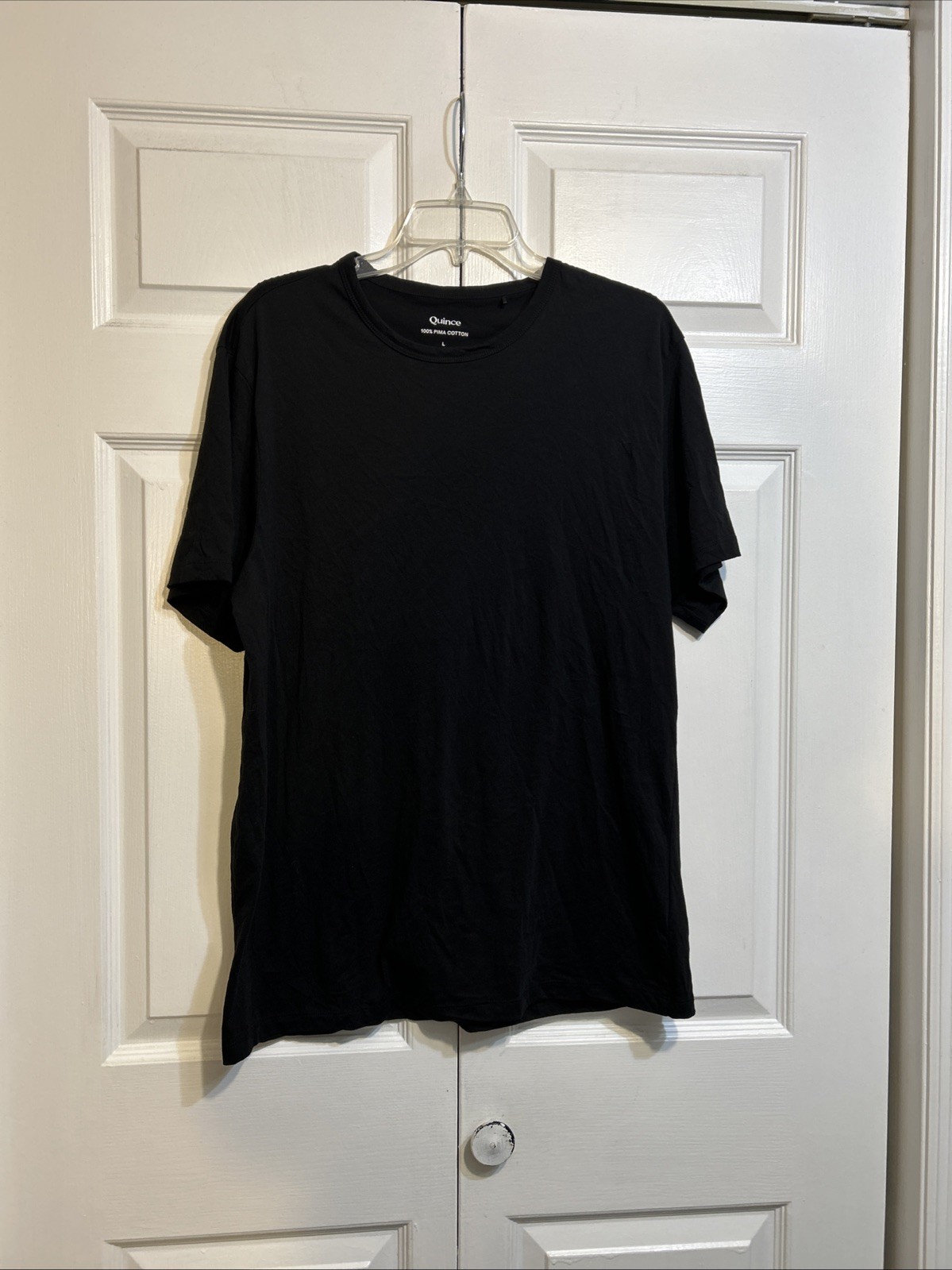 Quince Cotton Luxe Touch Tee T Shirt Size L Large 100% Pima Crewneck Mens Black