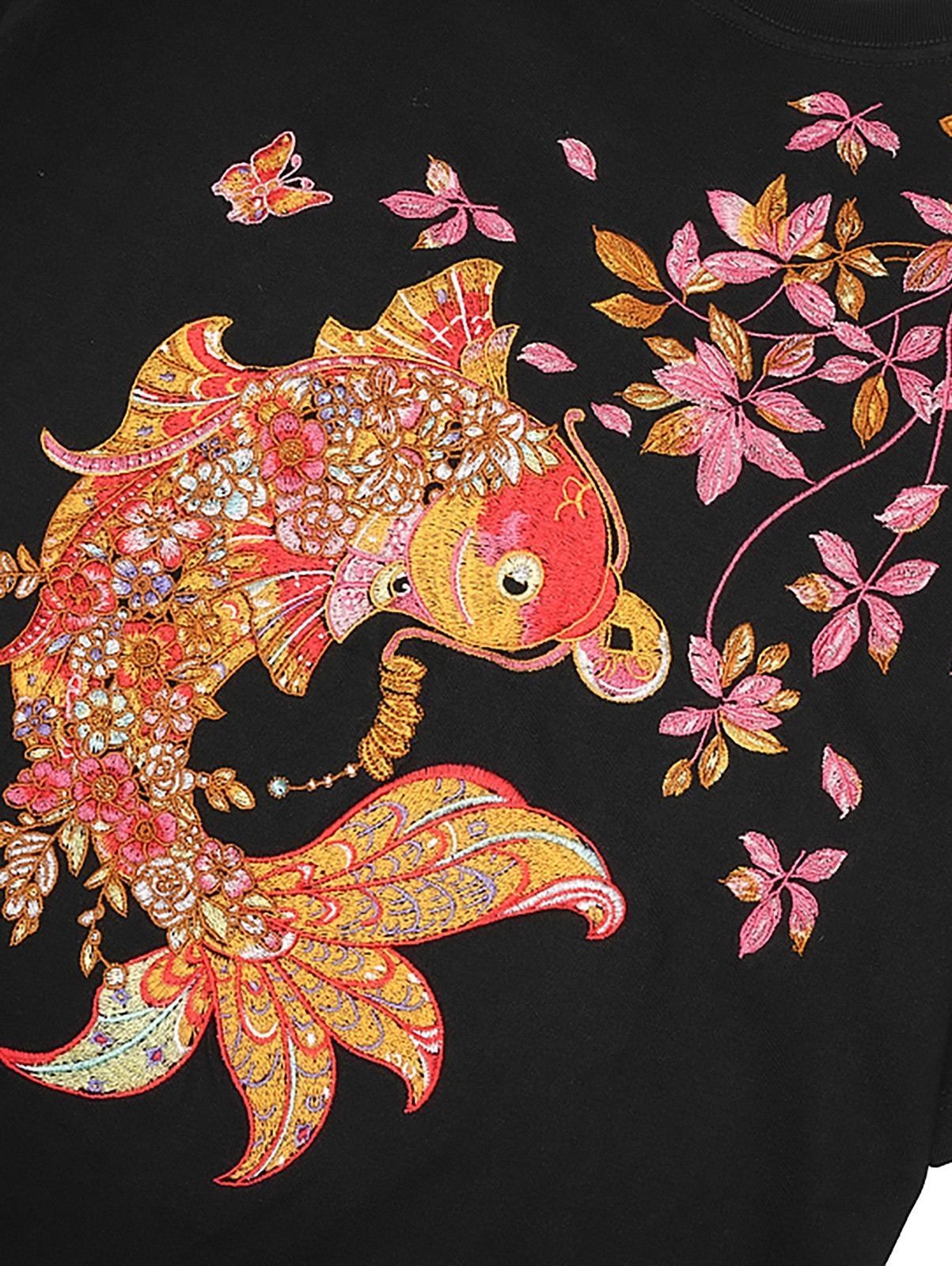 Niepce Men’s Floral Koi Fish Embroidery Tee Japanese Streetwear T-Shirt