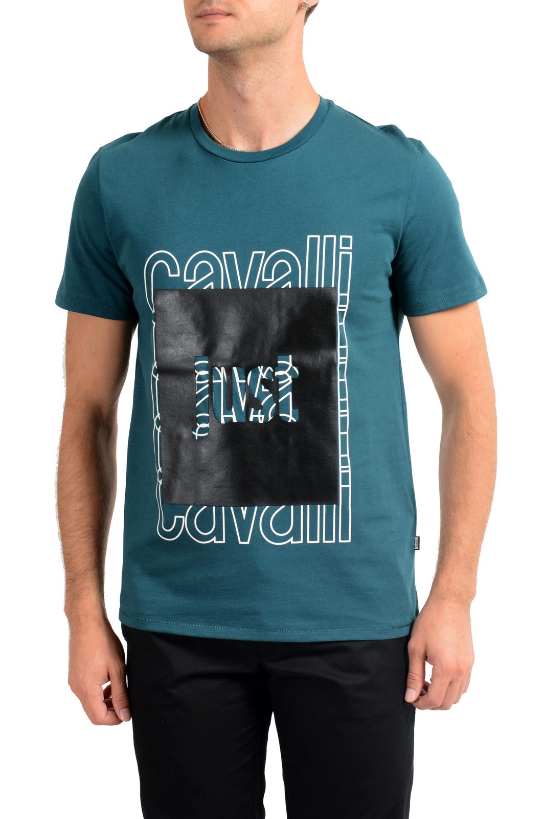 Just Cavalli Men’s Green Graphic Print Crewneck T-Shirt US 2XL IT 56