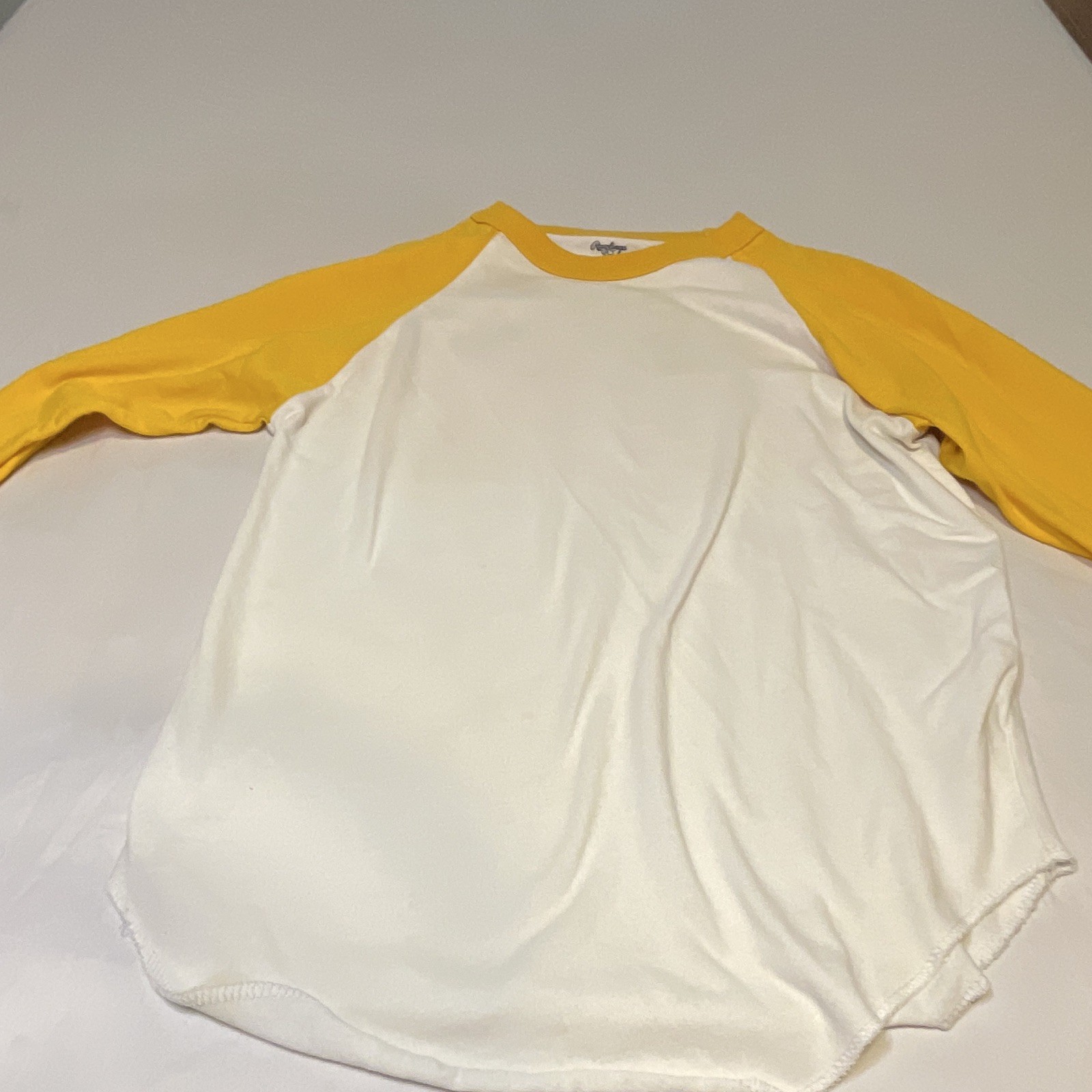Rawlings Men’s Colorblock Raglan T-Shirt White/Yellow 3/4 Sleeve Size S