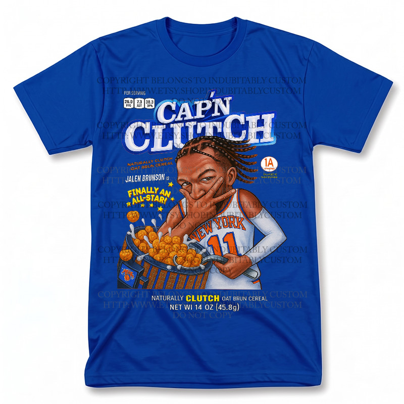 Jalen Brunson Captain Clutch Cereal Box Graphic Tee