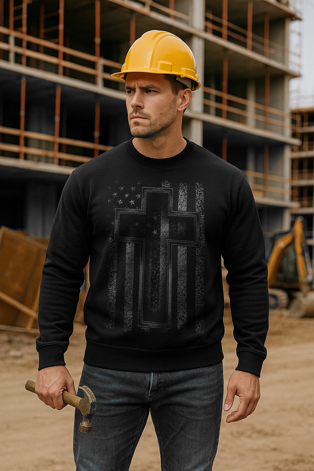 Christian Cross American Flag Sweatshirt | Faith & Patriotic Crewneck
