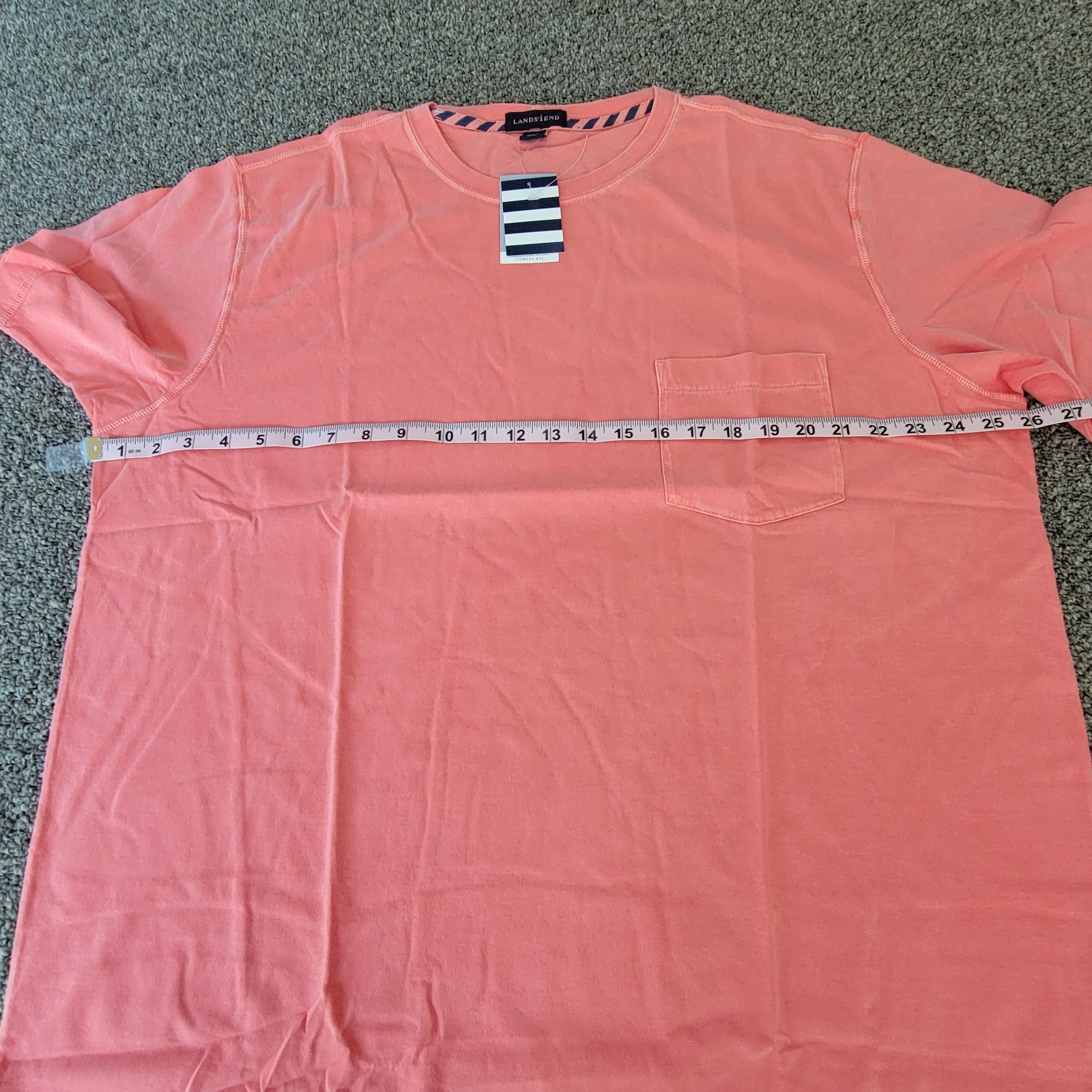 Land’s End Men’s XL 46-48 Deep Coral Sea Wash Pocket T-Shirt New With Tags