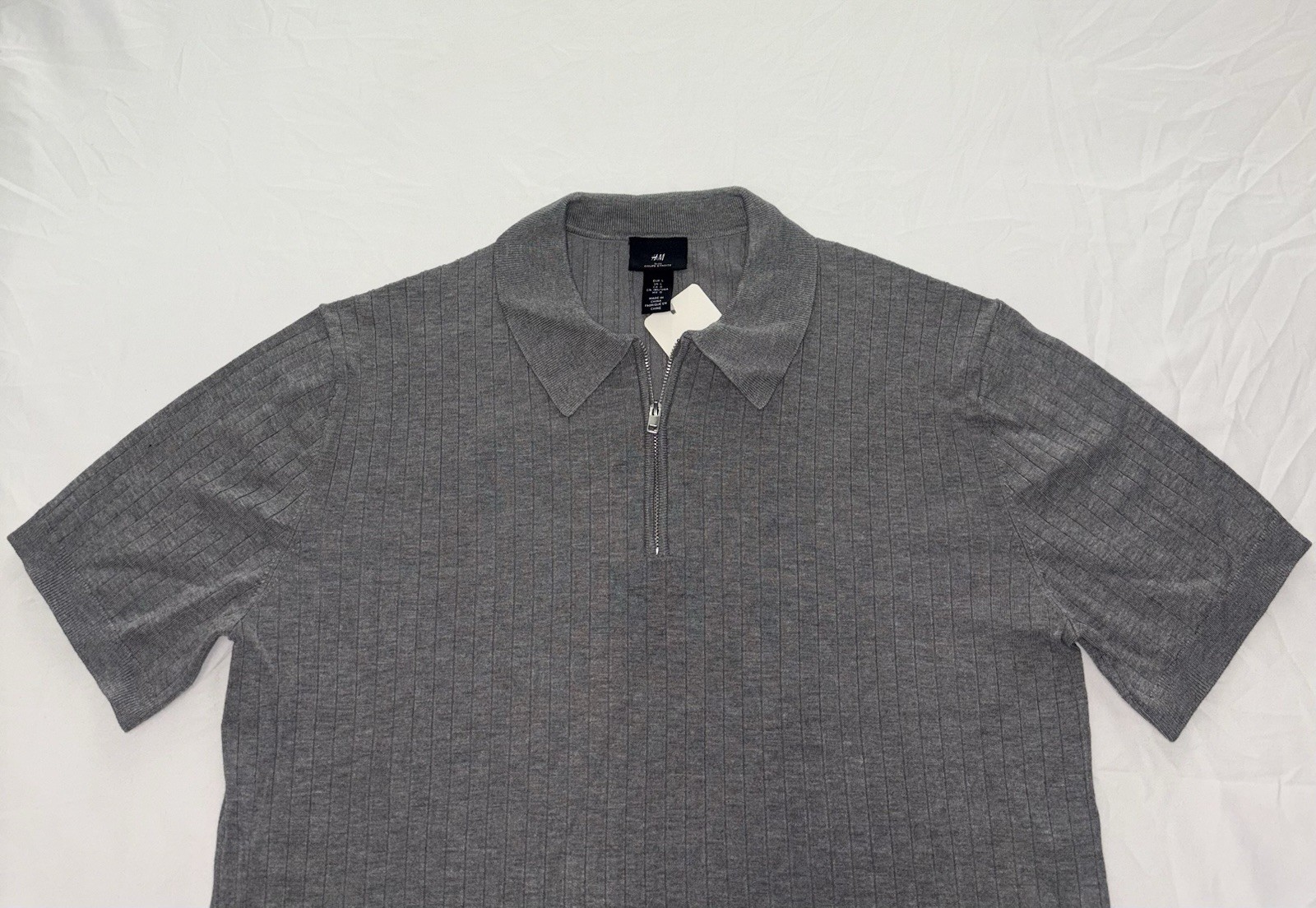 H&M Slim Fit Tight-knit Polo Shirt With Half Zip Size Large