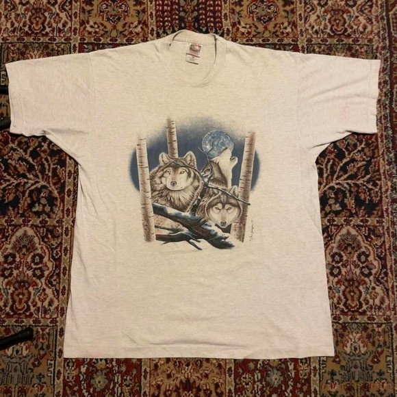 VTG 1994 howling wolves and moon animal nature wildlife wolf tshirt XL USA gray
