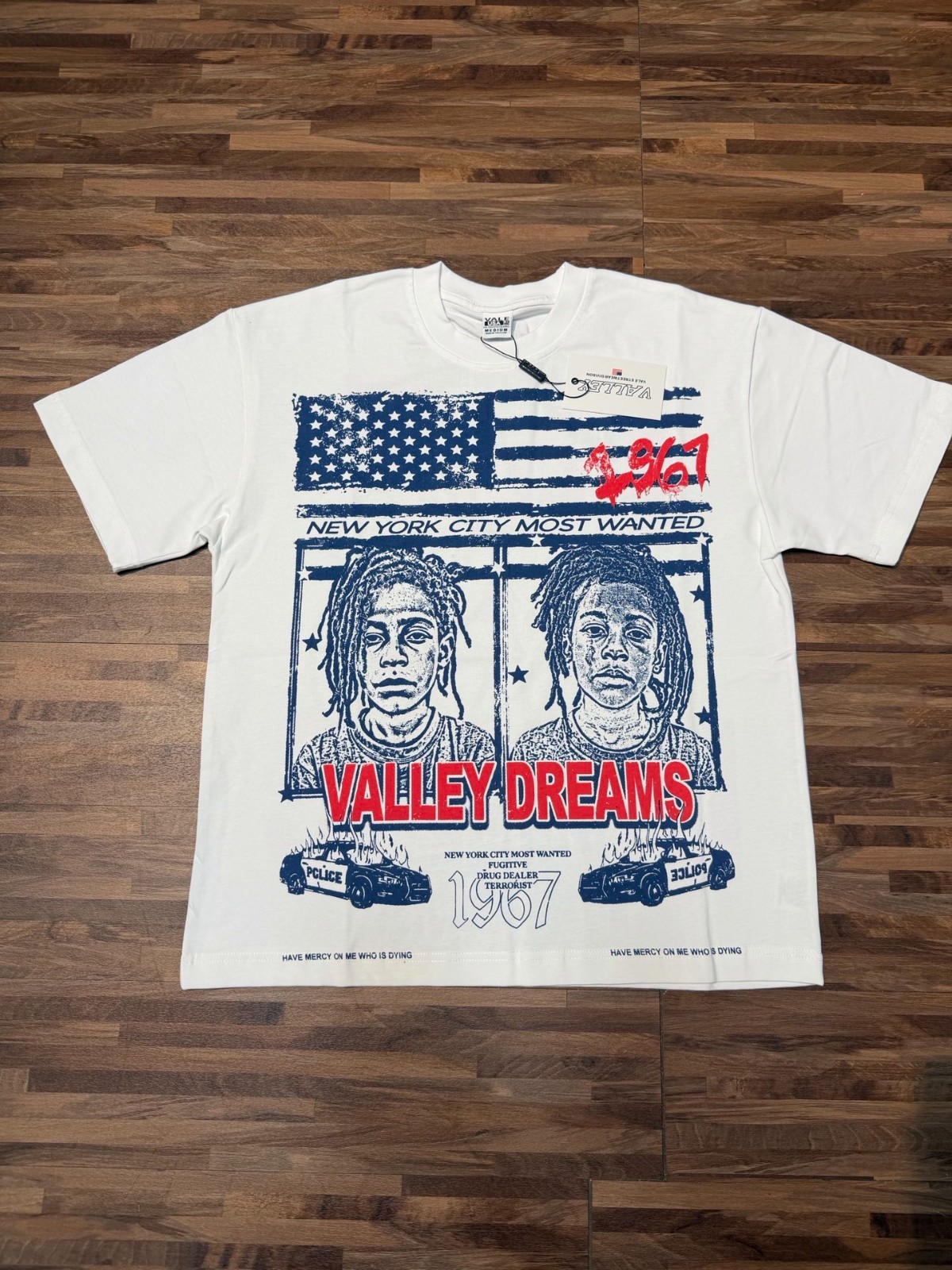 Valley Tee shirt white S-M-L-XL Unisex cotton fabric