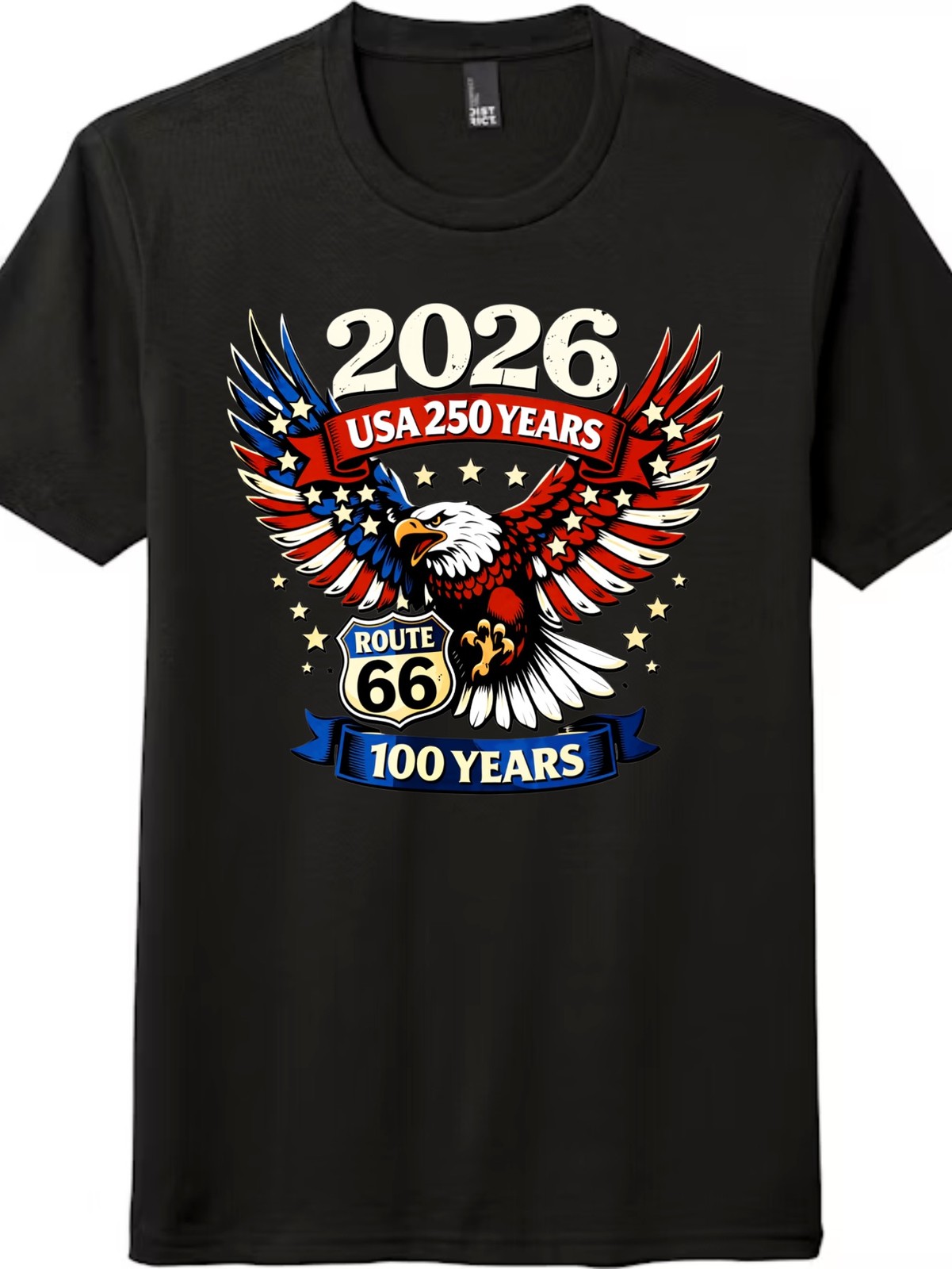 Patriotic “USA 250 & Route 66 100 Years” Statement Casual T-Shirt