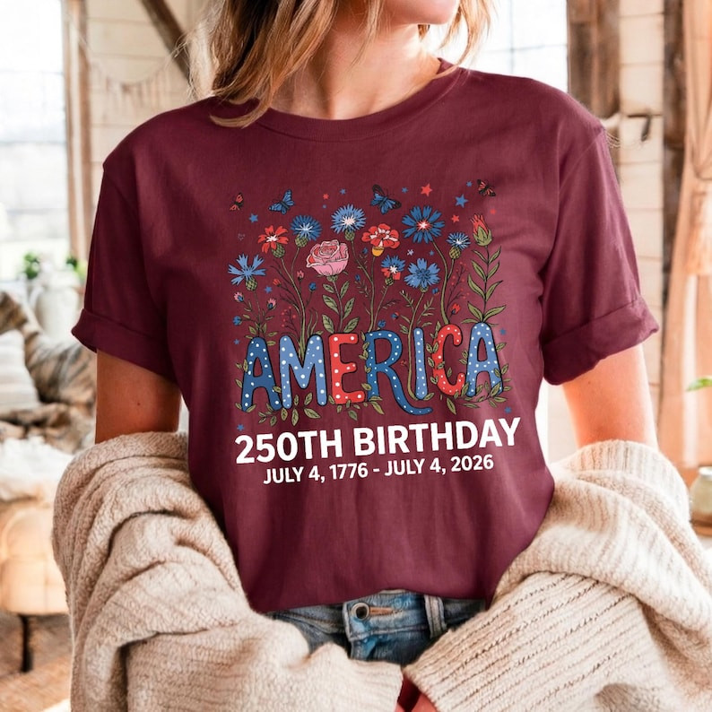 250th Anniversary Shirt 4th of July Flower USA Independence Day Patriotic Tee